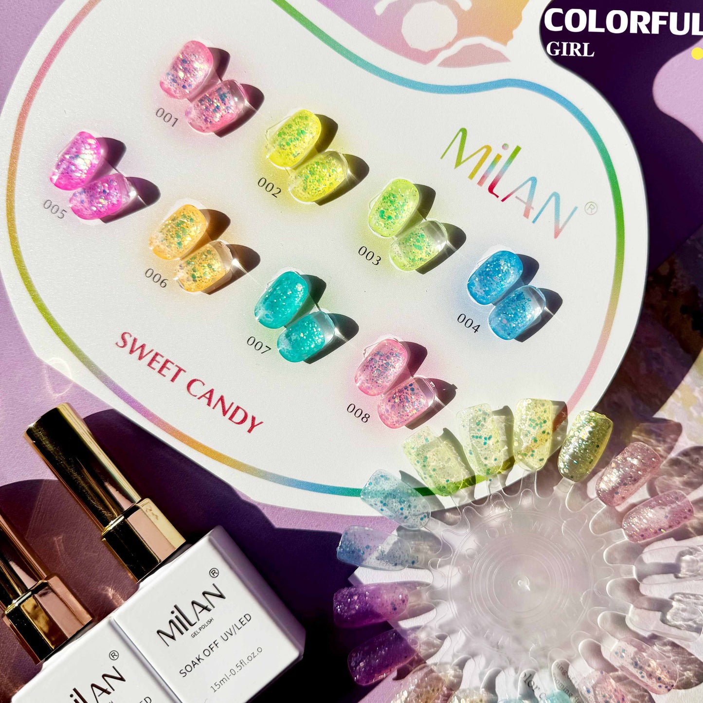【พร้อมส่ง】สีลูกกวาด milan สีเจลแฟลช 8 สี (milan )สีเจลทาเล็บ สี แถม ชาร์ทสี ยาทาเล็บเจล 15 มล.