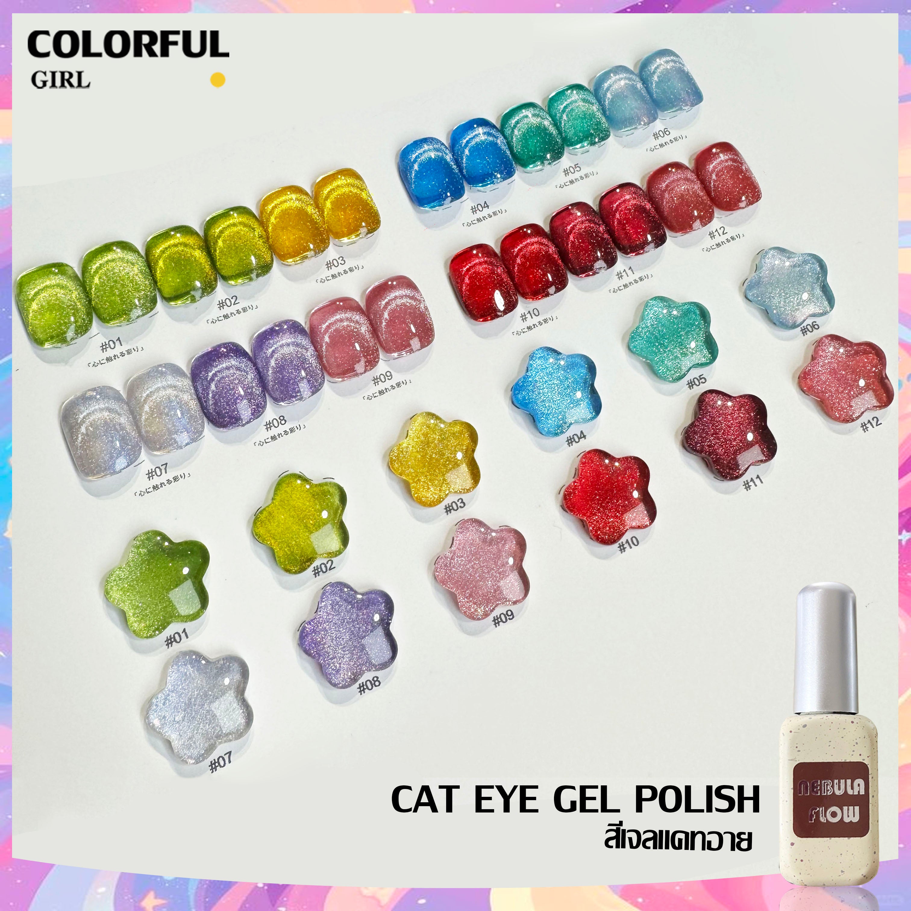 NebulNFlow สีลูกแก้ว  แบบแยกขวด เบอร์ 1-12  | cat eye สีแน่น วิบวับ
