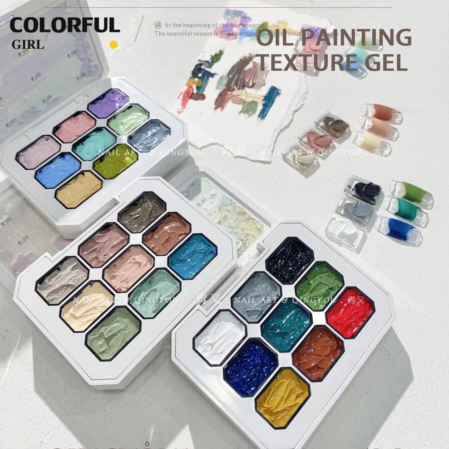 ✨qingyou OIL PAINTING TEXTURE GEL ญี่ปุ่นเล็บแกะสลักกาวแกะสลักดินน้ำมันยูวีเจลจิตรกรรม 5d นูนเจลเล็บอุปกรณ์สำหรับมืออาชีพ 9 สี