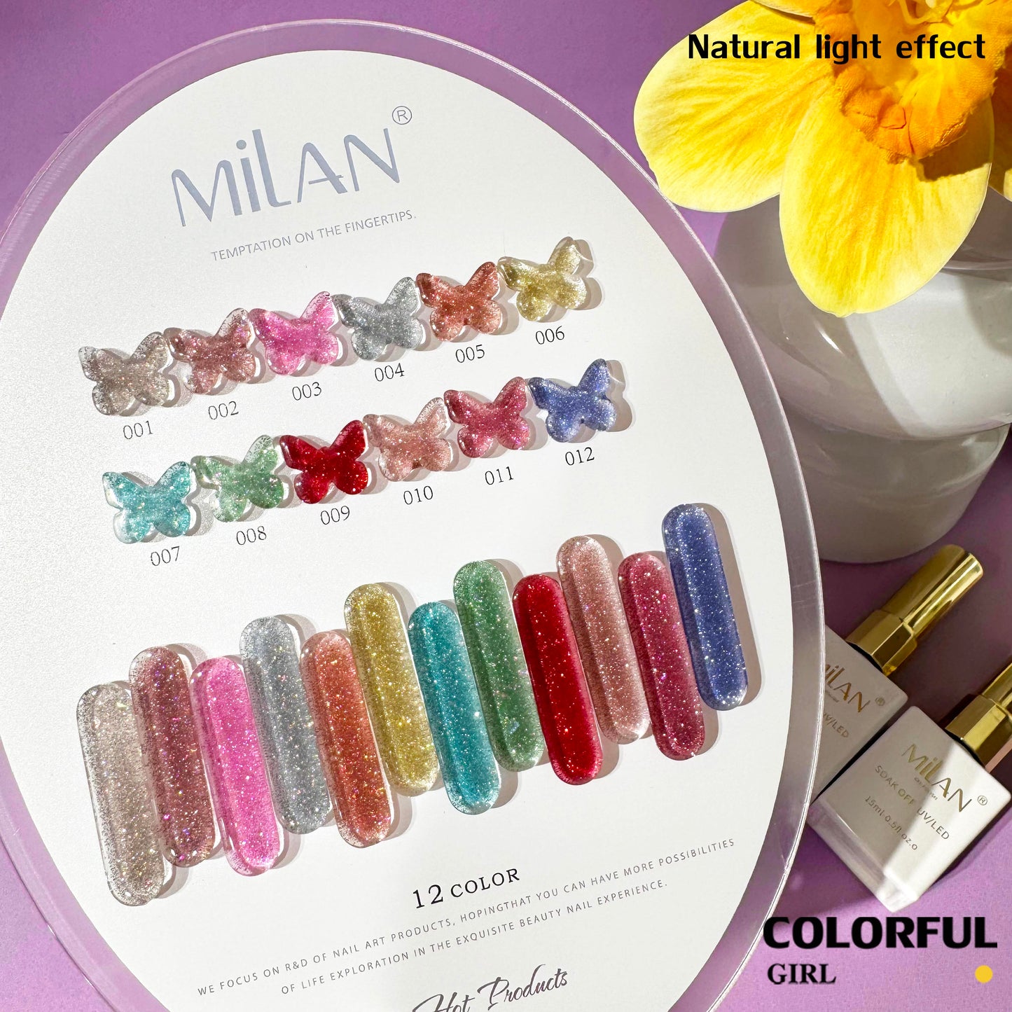【พร้อมส่ง】Milan  สีเจลแฟลช 12 สี ✨ เจลกลิตเตอร์ประกายวิ้งค์ สีแน่น ติดทนนาน สีเจลทาเล็บ สี แถม ชาร์ทสี ยาทาเล็บเจล  15 มล.(ทามาให้แล้ว พร้อมใช้งาน)