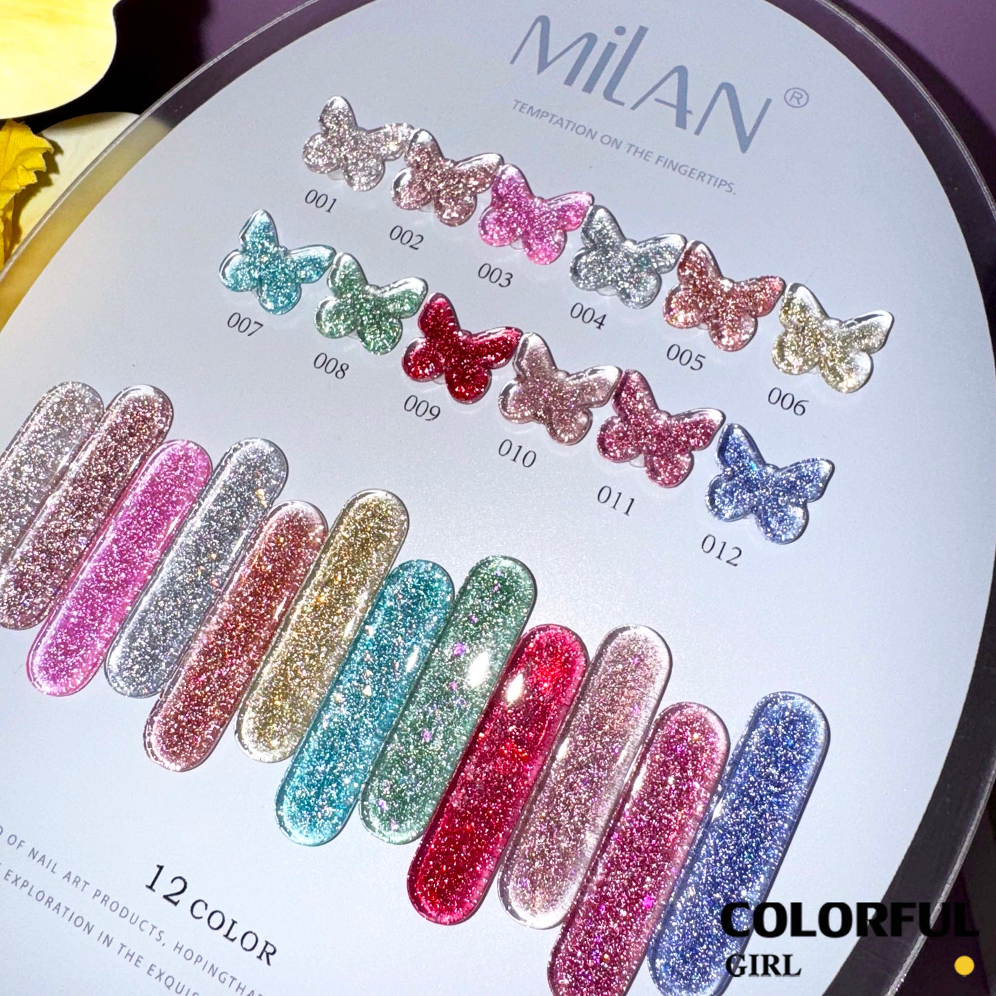 【พร้อมส่ง】Milan  สีเจลแฟลช 12 สี ✨ เจลกลิตเตอร์ประกายวิ้งค์ สีแน่น ติดทนนาน สีเจลทาเล็บ สี แถม ชาร์ทสี ยาทาเล็บเจล  15 มล.(ทามาให้แล้ว พร้อมใช้งาน)