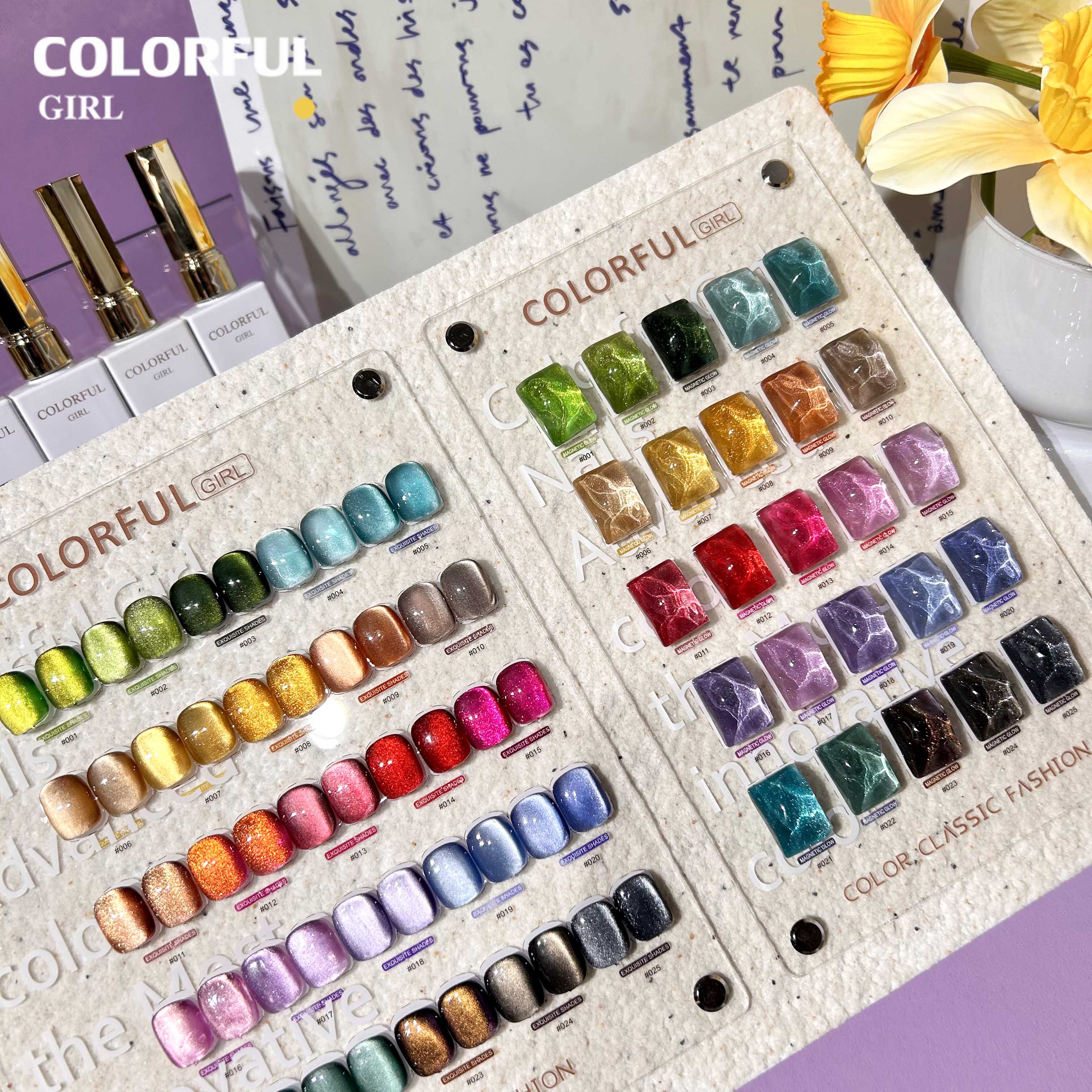 COLORFUL GIRL 25 สี สีเจลแคทอายเนื้อซาติน+สีเจลแคทอาย ฟรีชาร์ทสีสุดพรีเมียม
