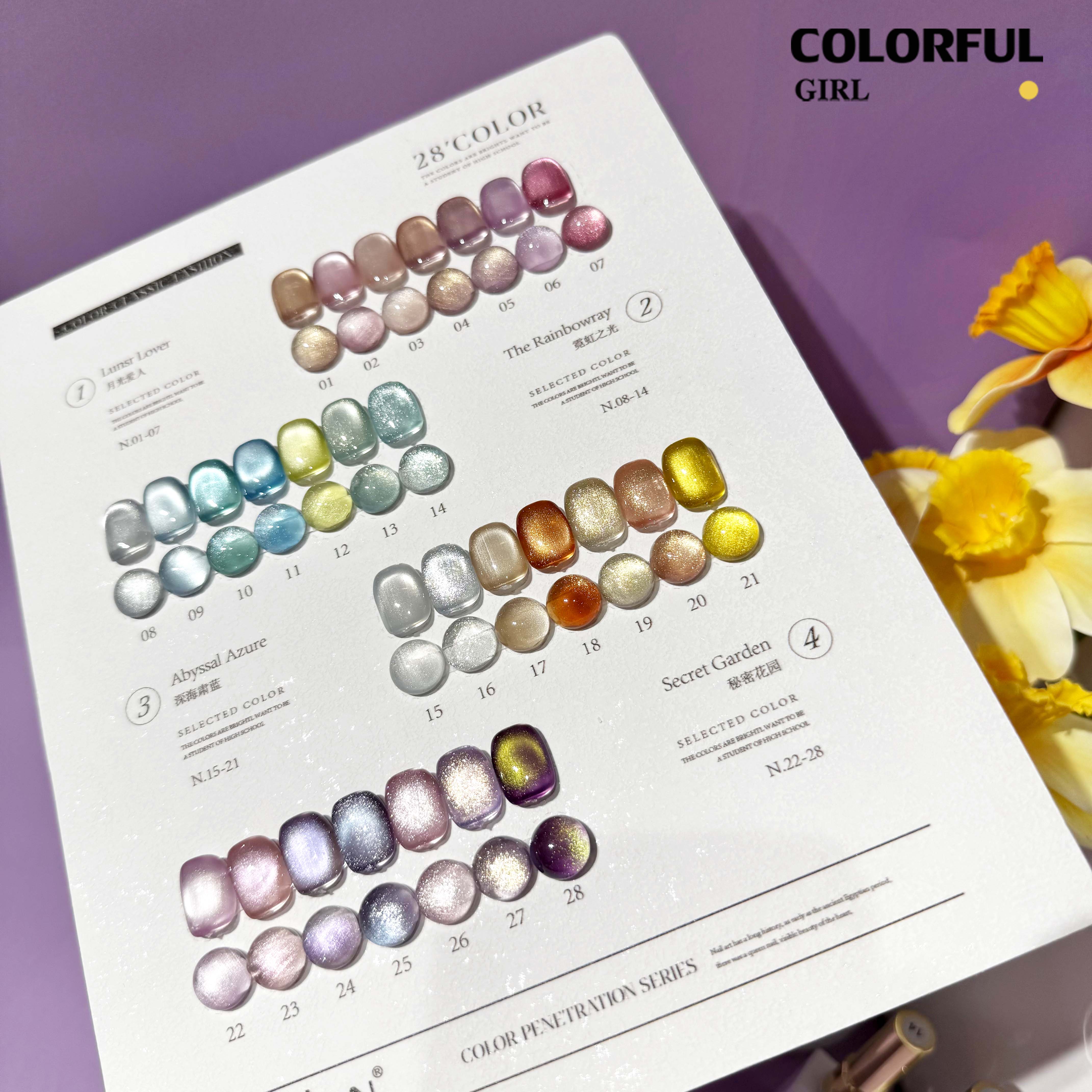 MILAN 28 สี เจลแคทอายผิวซาตินมุก + สีเจลแคทอาย ฟรีชาร์ทสี
