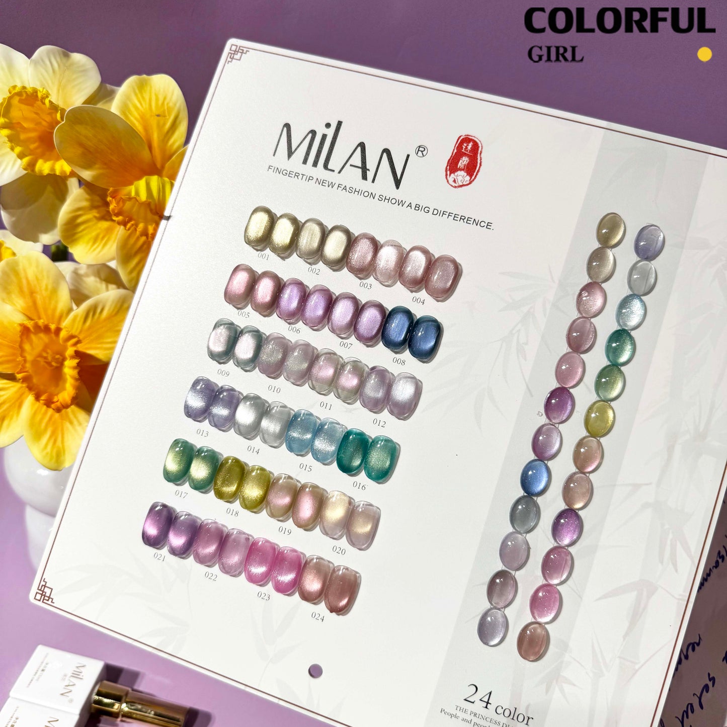 【พร้อมส่ง】MILAN 24สี   เจลแคทอายผิวซาตินมุก + สีเจลแคทอาย  สีเจลแคทอายเนื้อซาติน  สีเจลแคทอาย 24สี    สีลูกแก้ว ฟรีชาร์ทสี Cat eye  24สี  (แถม ชาร์ทสี ทามาให้แล้ว)สีสวยมาก เงางามละเอียด เม็ดสีแน่นชัด