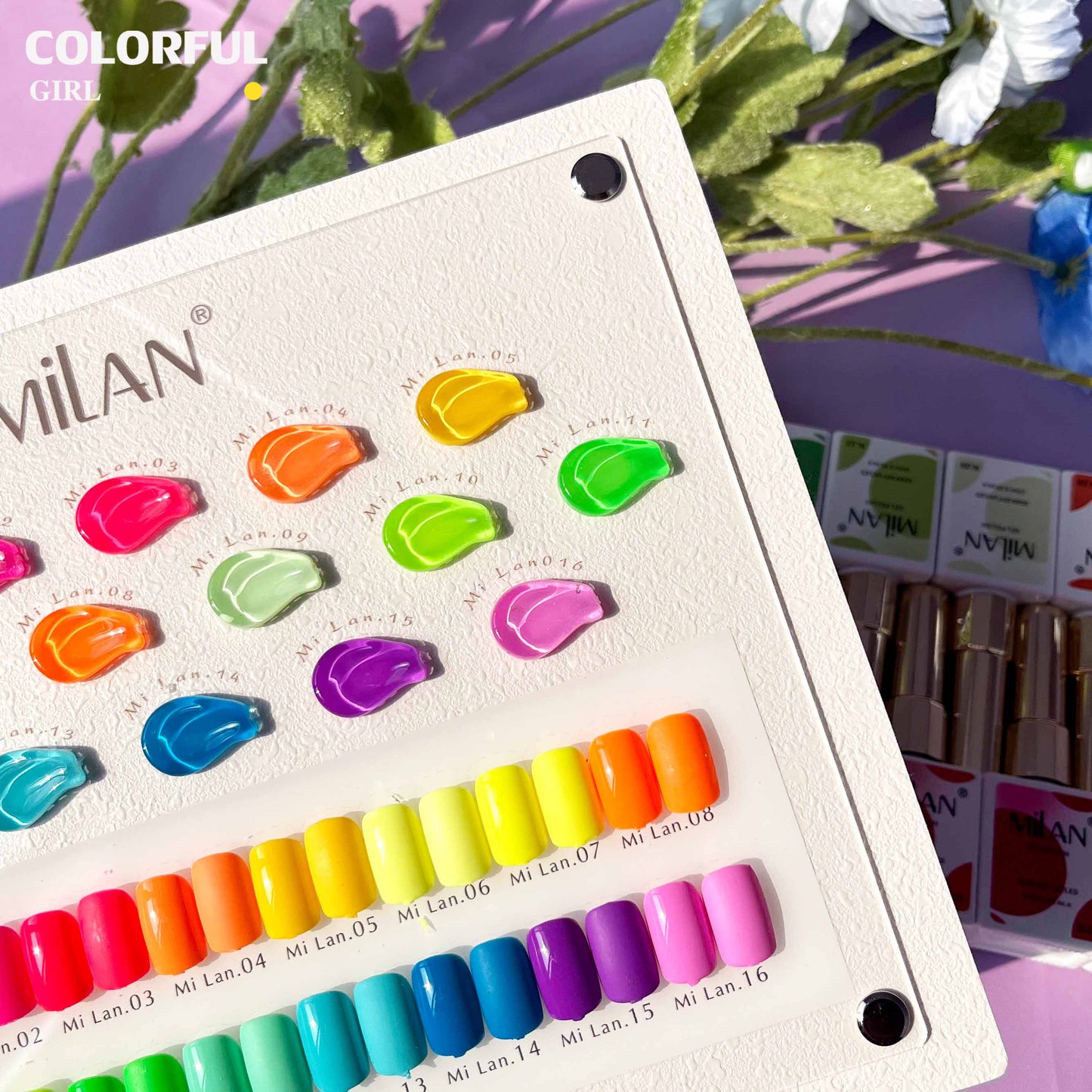 【พร้อมส่ง】 สีทาเล็บเจล （MILAN 16สี) สีเจล นีออน16สี แถมชาทสีฟร +แถมชาทสีฟร