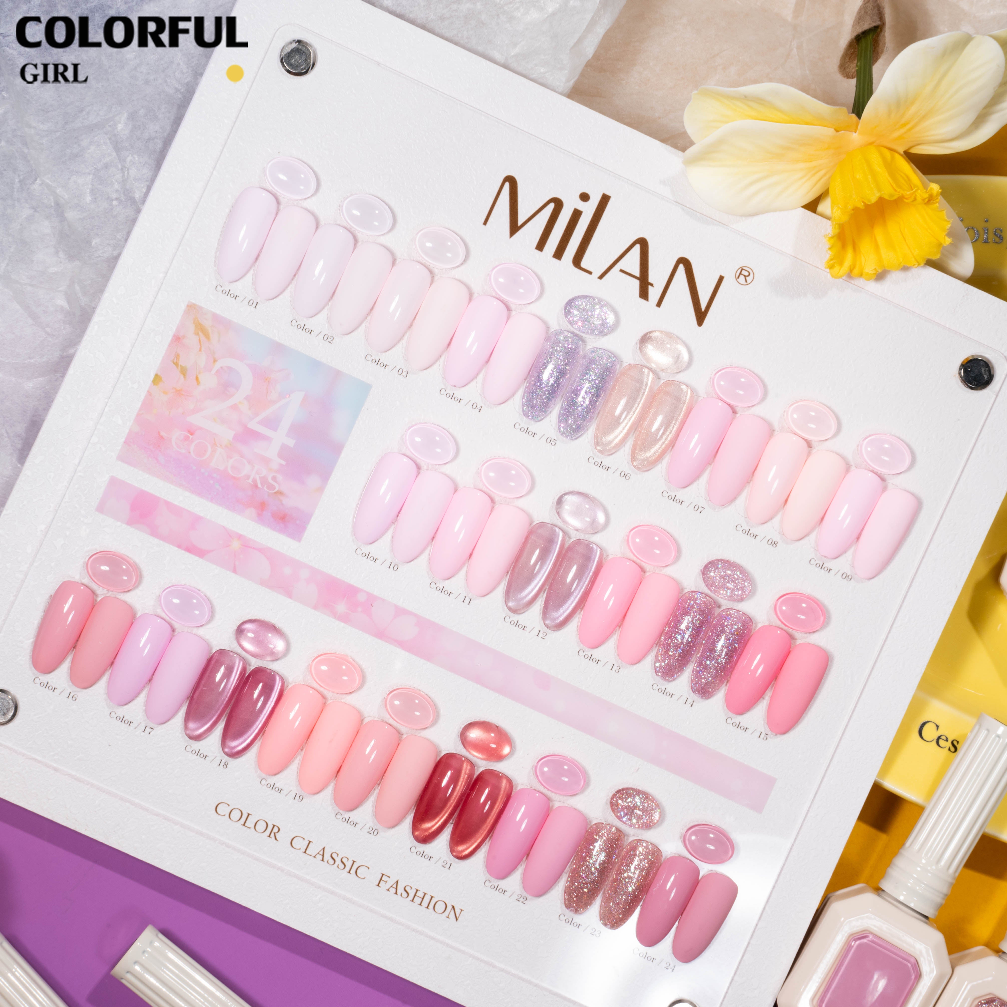 ชุดสีเจล MILAN ซากุระนู้ดนม 24 สี โทนชมพูหวานละมุนสไตล์สาวหวาน รวมสีเจลแฟลช สีเจลแคทอาย สีเจลแคทอายเนื้อซาติน และสีเจลสีพื้น (ทามาให้แล้ว พร้อมใช้งาน) ชุดเจลทำเล็บลุคคุณหนูสุดละมุน ✨