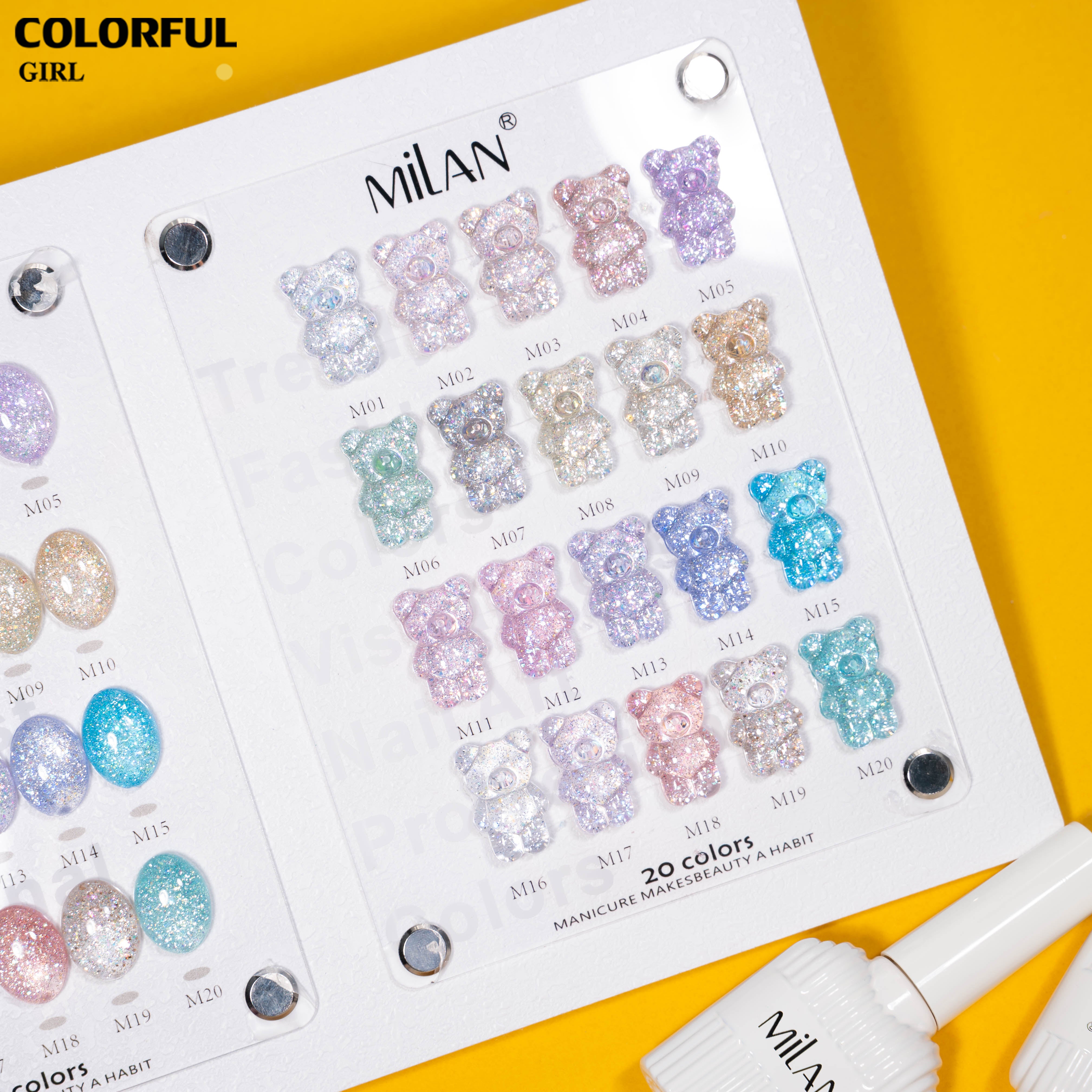 MILAN เจลกลิตเตอร์ประกายเพชร 20 สี ✨｜เอฟเฟกต์กลิตเตอร์ละเอียดเหมือนเพชร｜กลางวันเป็นประกายระยิบระยับ｜กลางคืนเล่นแสงสวยเหมือนเพชร｜เจลทาเล็บเจลลุคหรู｜มีชาร์ทสีสำเร็จรูป พร้อมใช้งาน