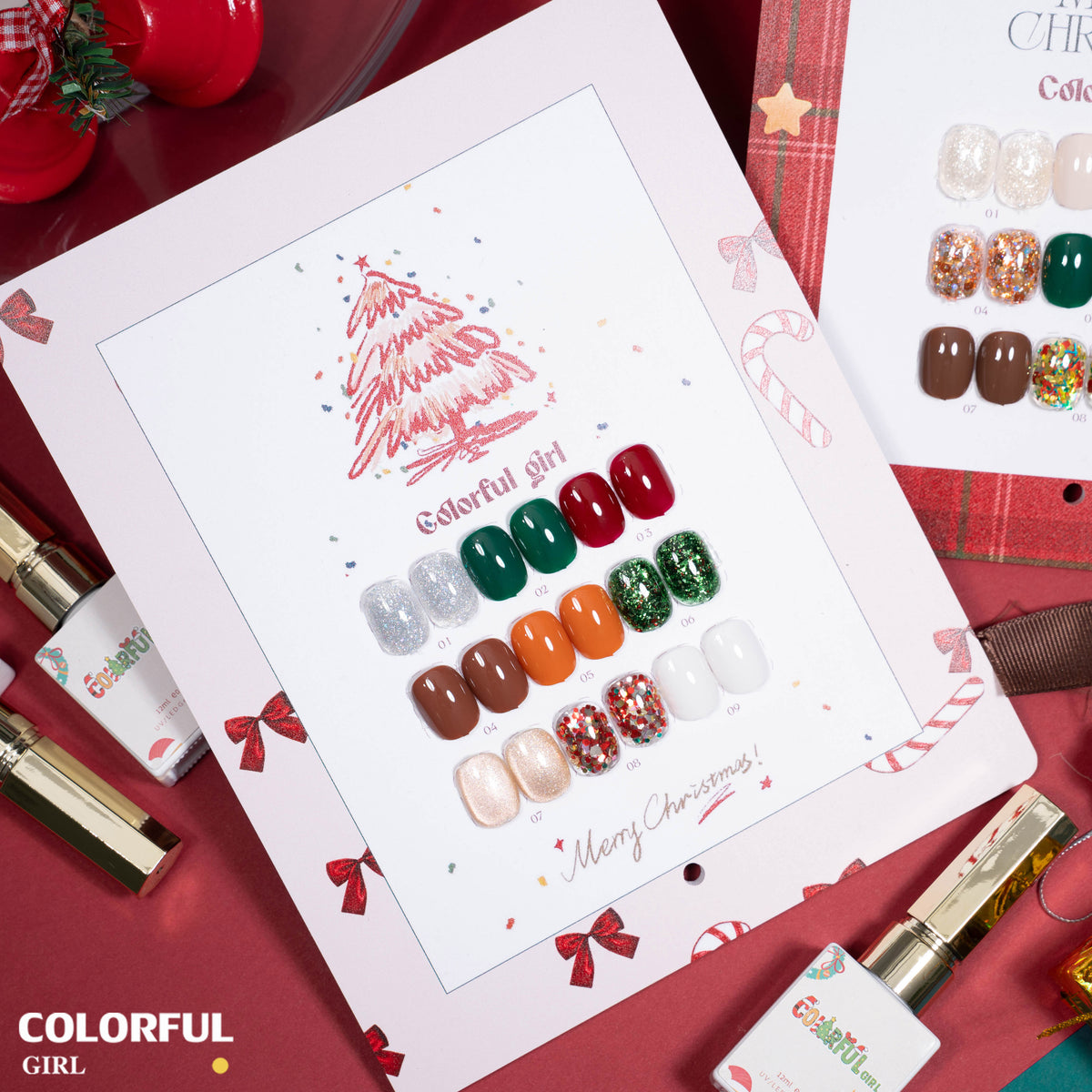 【พร้อมส่ง】🎄Colorful Girl เซ็ตเจลคริสต์มาส 9 สี✨ สีเจลกากเพชรวิ้งแน่น เจลแฟลช เจลแคทอาย เจลกลิตเตอร์ เนื้อซาติน สีสวยหรูหรา เหมาะสำหรับเทศกาลคริสต์มาส 💅 แถมฟรีชาร์ตสี