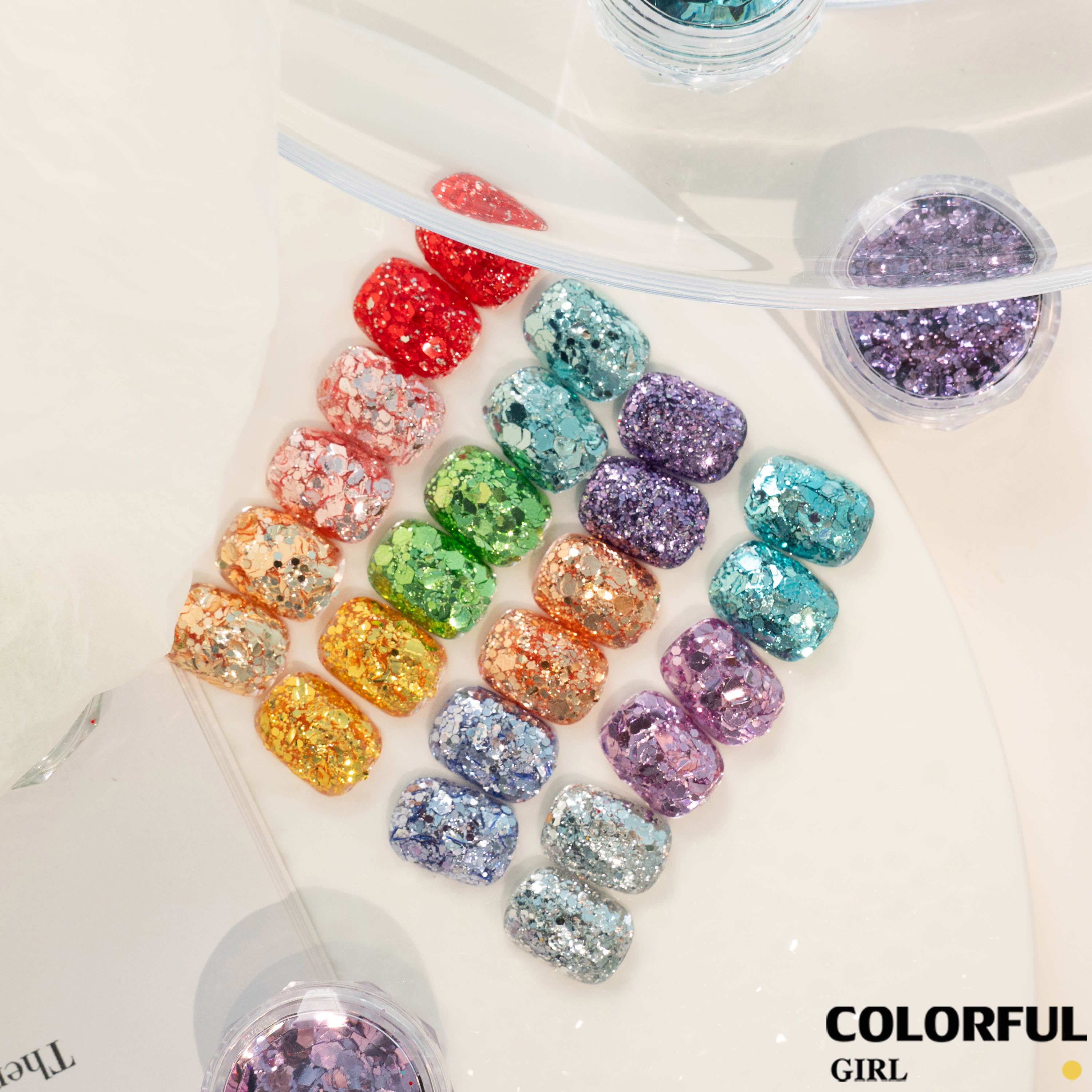 ชุดกลิตเตอร์ตกแต่งเล็บ 12 สี ✨｜Strobe Glitter เลื่อมบางเฉียบ｜กลิตเตอร์หกเหลี่ยมสีรุ้งไล่เฉด｜ผงกลิตเตอร์แต่งเล็บ｜อุปกรณ์ตกแต่งเล็บ DIY｜เลื่อมขนาดใหญ่สไตล์เกาหลี｜อุปกรณ์แต่งเล็บยอดนิยม
