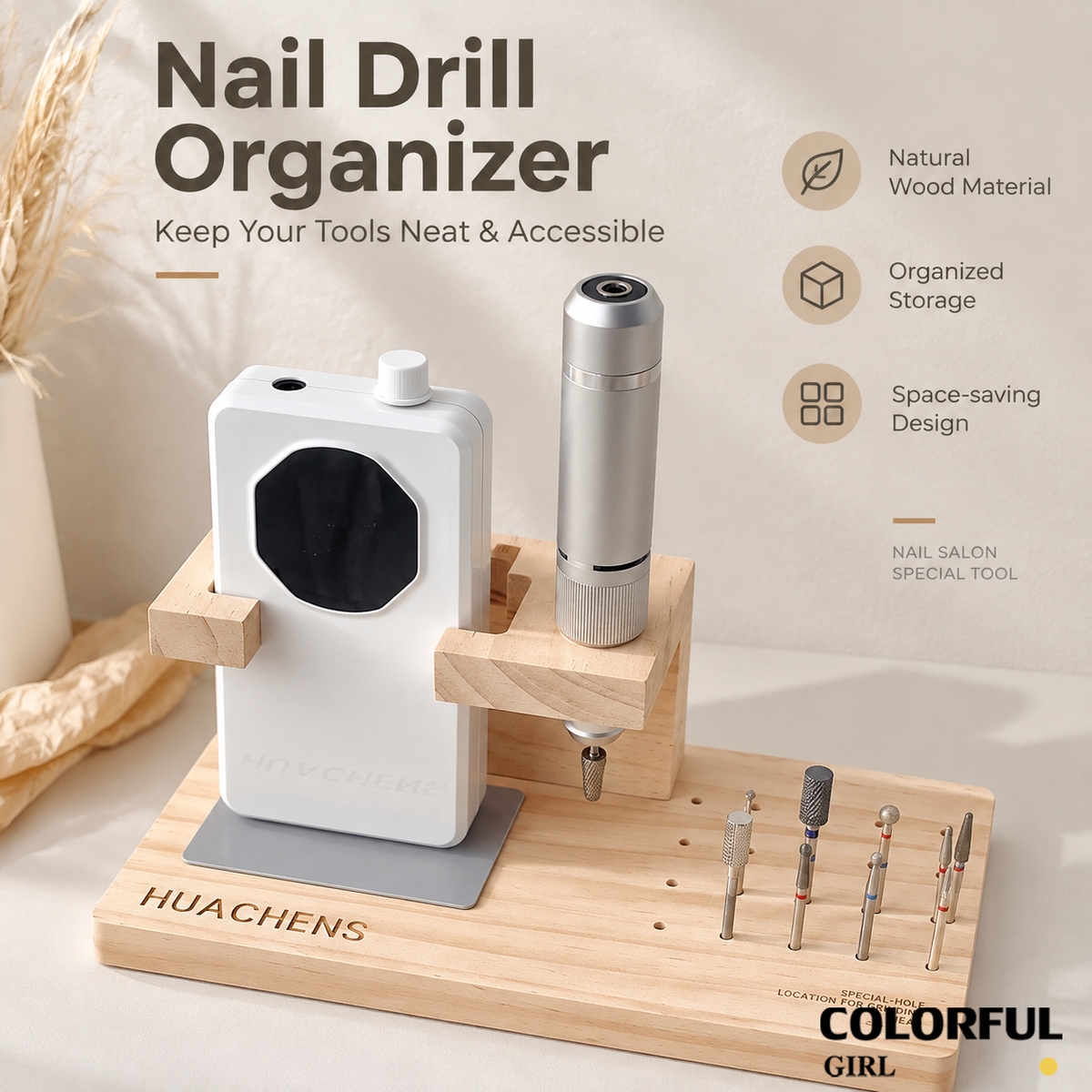 ชั้นวางเครื่องเจียรเล็บไม้แท้｜Nail Drill Organizer ที่เก็บเครื่องเจียรเล็บ ตัวเครื่อง+ด้ามจับ+หัวเจียร 24 ช่อง｜กล่องจัดระเบียบอุปกรณ์ทำเล็บแบบหลายช่อง｜อุปกรณ์แต่งเล็บสำหรับร้านทำเล็บและช่างมืออาชีพ