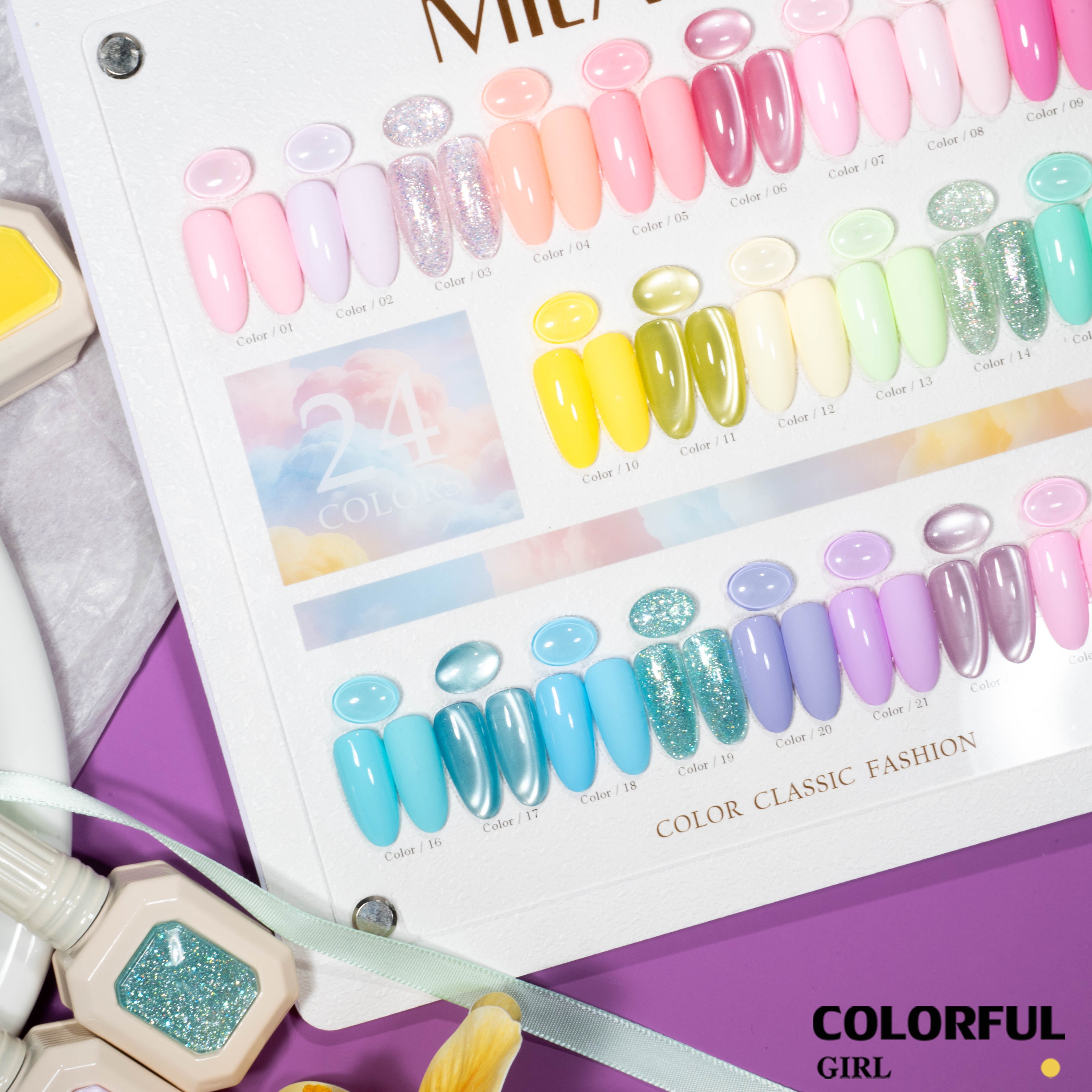 ชุดสีเจล MILAN มาการอง 24 สี โทนลูกกวาดสุดละมุน รวมสีเจลแฟลช สีเจลแคทอาย สีเจลไซรัป สีเจลแคทอายเนื้อซาติน และสีเจลสีพื้น (ทามาให้แล้ว พร้อมใช้งาน) ชุดเจลทำเล็บ UV/LED สำหรับงานทำเล็บสุดคิ้วท์และดูหรูในเซ็ตเดียว ✨