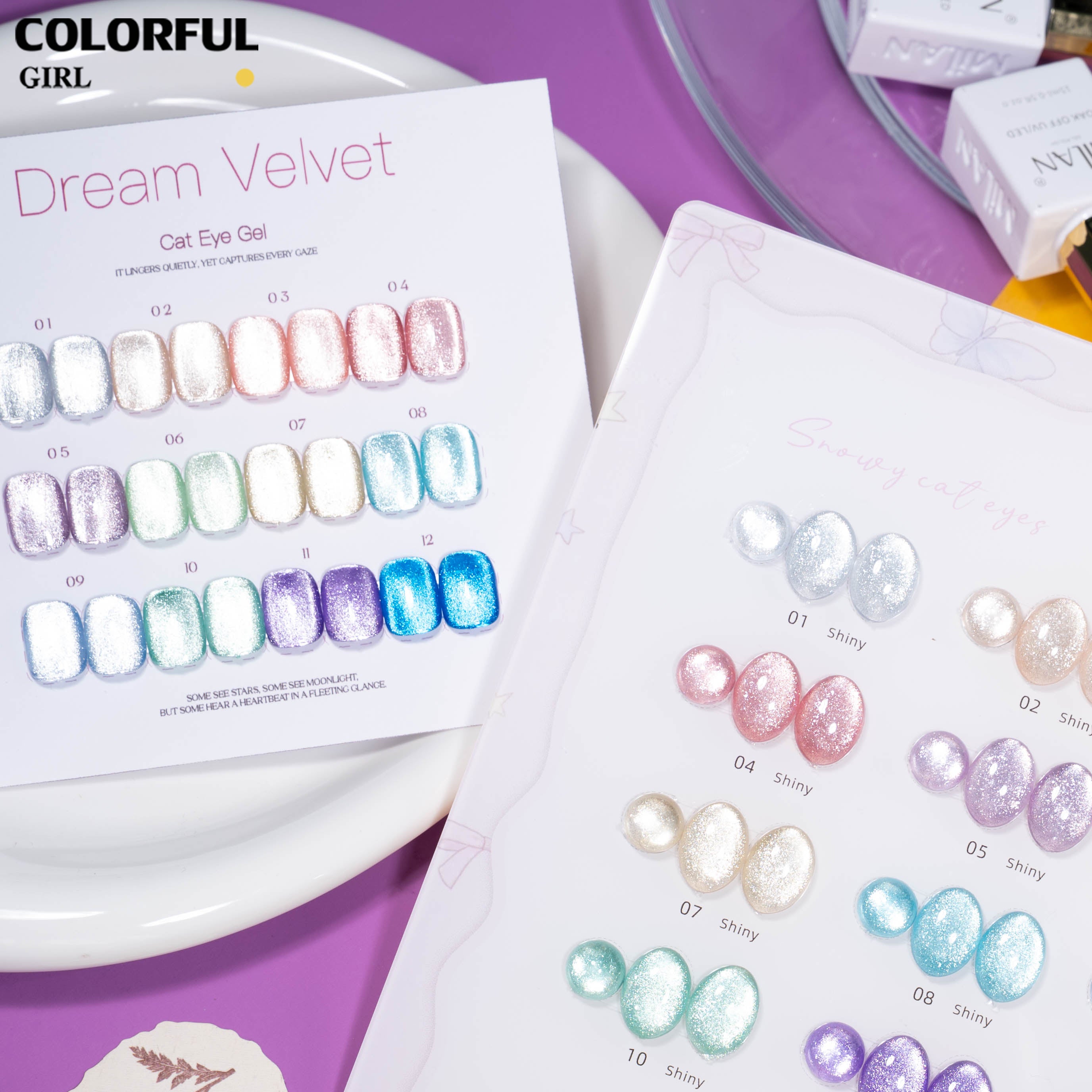 MILAN สีเจลแคทอาย 40 สี｜ลุคแก้วมุกฉ่ำวาว｜โทนสีมาคารองละมุน｜เอฟเฟกต์แสงวิบวับเหมือนแสงดาว ｜เนื้อซาตินหรูหรา ดูมีมิติทุกมุม ✨