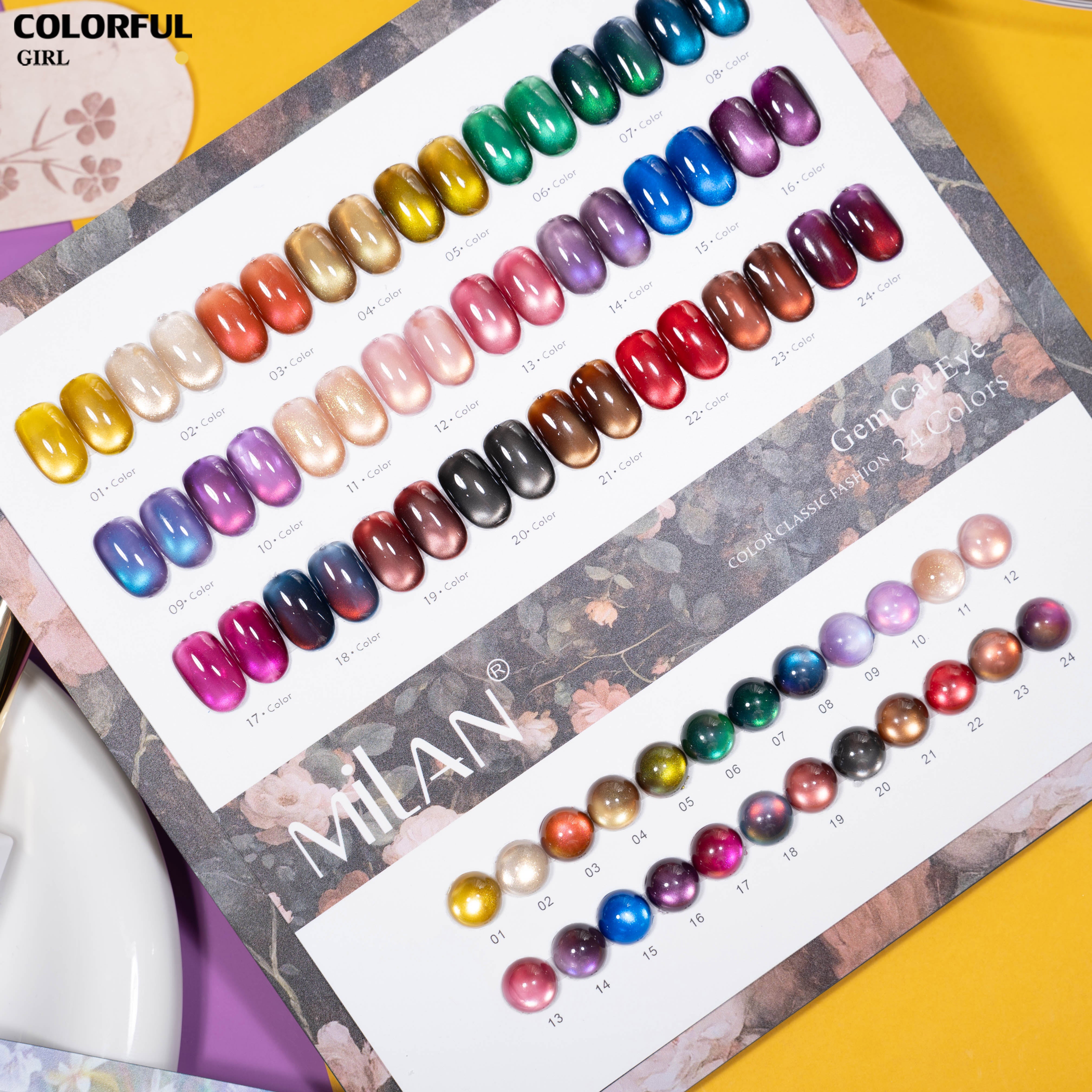 เจลเล็บ MILAN Cat Eye 24 สี สีเจลแคทอาย  |โทนสุภาพ หวานละมุน | เจลแม่เหล็กตาแมว | สีชัด ติดทนนาน สำหรับงานเล็บมืออาชีพ | สร้างเอฟเฟกต์แสงได้ทันที (ทามาให้แล้ว พร้อมใช้งาน)สีเจลแคทอาย