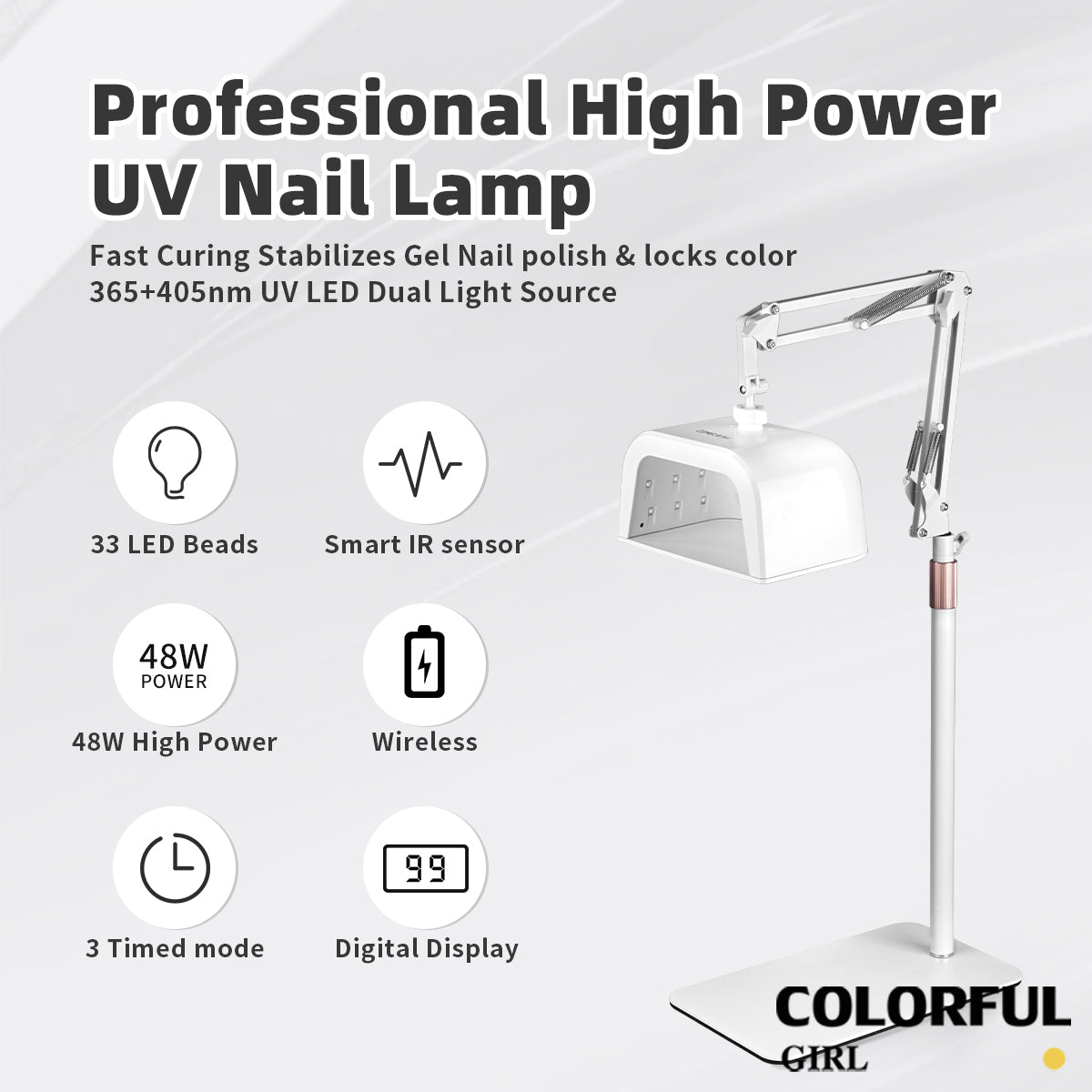 SNRQI F5 Pro โคมอบเจล 48W ไร้สาย ชาร์จไฟได้ ✨｜UV LED 365+405nm｜อบเจลมือและเท้า｜ขาตั้งปรับหมุน 360°｜เซ็นเซอร์อัตโนมัติ｜ตั้งเวลา 3 ระดับ｜โคมอบเจลสำหรับร้านทำเล็บมืออาชีพ