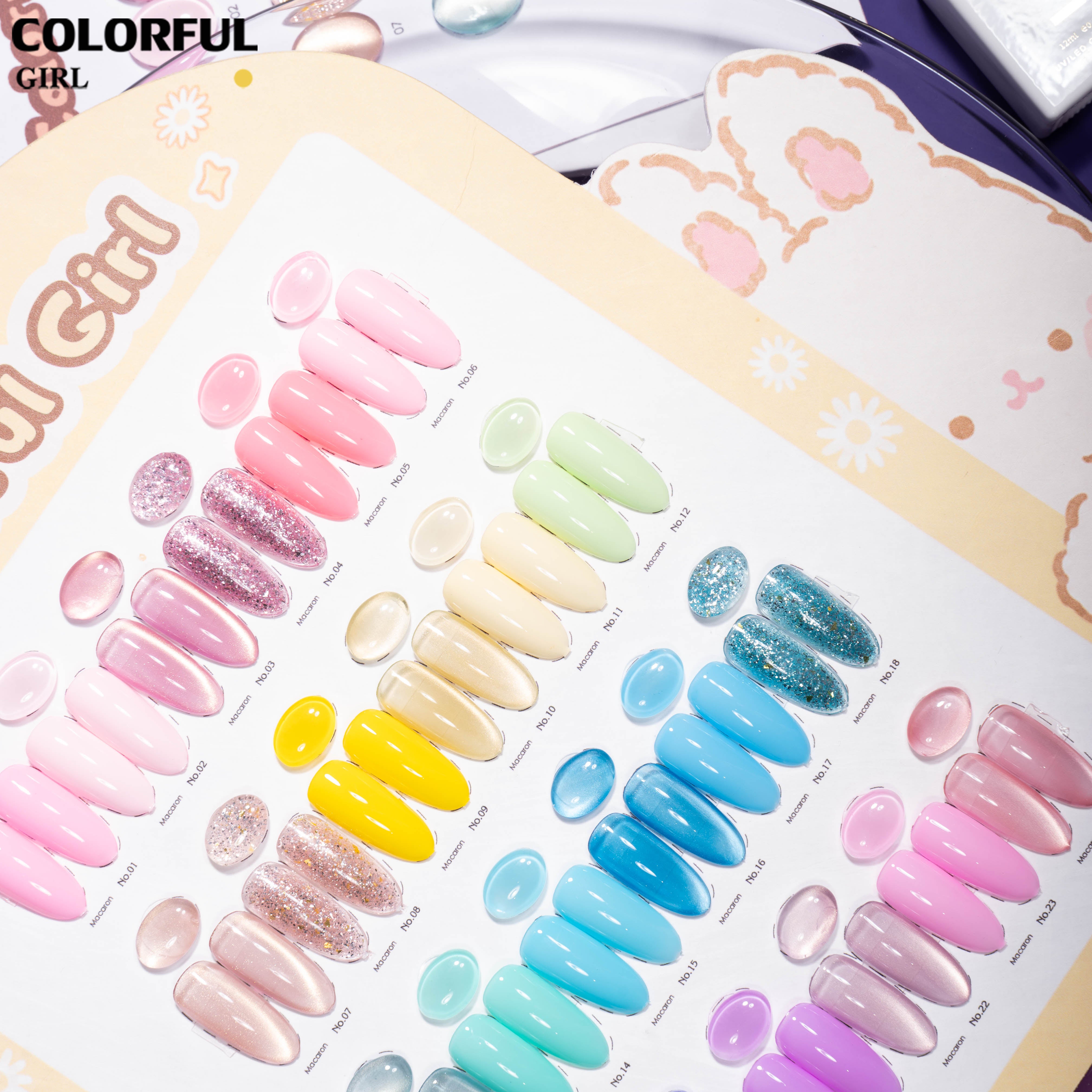 COLORFUL GIRL 24 สี โทนมาคารอง ✨｜เจลสีพื้น + เจลกลิตเตอร์ + เจลแคทอาย｜ฟีลนุ่มละมุนเหมือนครีม｜โทนสีหวานสไตล์สาวน่ารัก｜พลังความสดใสแบบสาวคิวท์ 💅