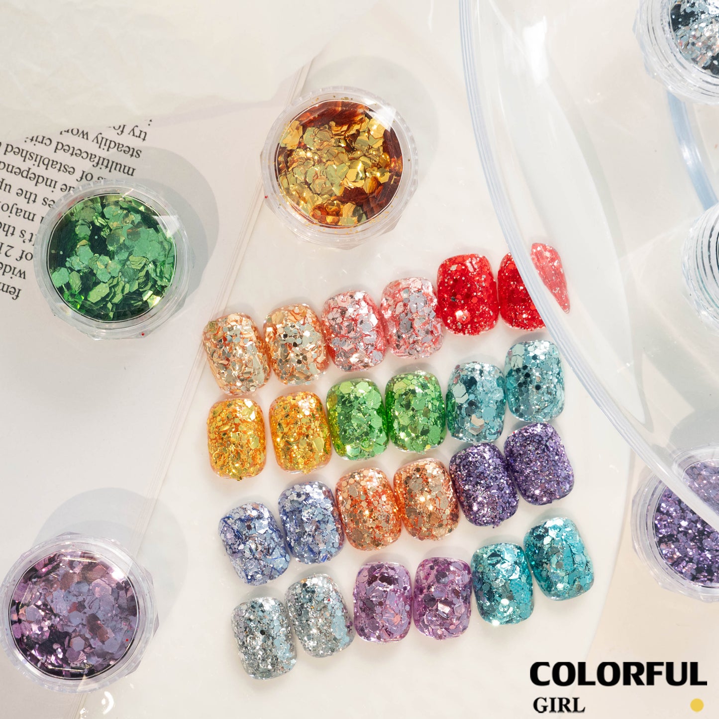 ชุดกลิตเตอร์ตกแต่งเล็บ 12 สี ✨｜Strobe Glitter เลื่อมบางเฉียบ｜กลิตเตอร์หกเหลี่ยมสีรุ้งไล่เฉด｜ผงกลิตเตอร์แต่งเล็บ｜อุปกรณ์ตกแต่งเล็บ DIY｜เลื่อมขนาดใหญ่สไตล์เกาหลี｜อุปกรณ์แต่งเล็บยอดนิยม