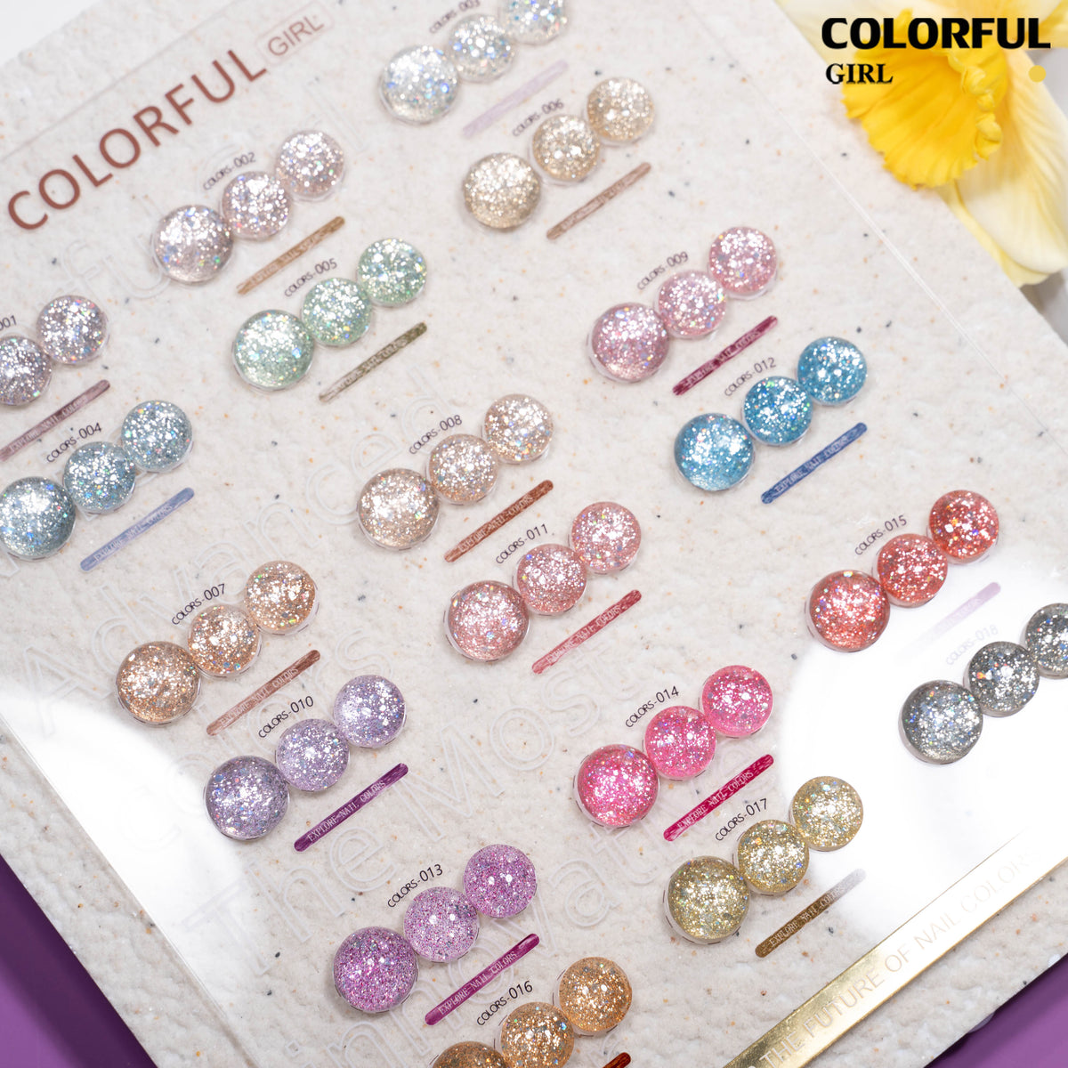 COLORFUL GIRL สีกากเพชร+เลเซอร์แฟลช 18 สี แถมฟรีชาร์ทสี