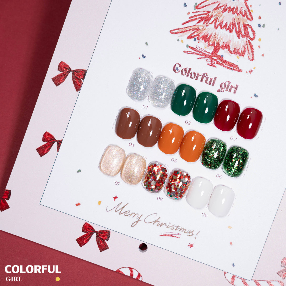 【พร้อมส่ง】🎄Colorful Girl เซ็ตเจลคริสต์มาส 9 สี✨ สีเจลกากเพชรวิ้งแน่น เจลแฟลช เจลแคทอาย เจลกลิตเตอร์ เนื้อซาติน สีสวยหรูหรา เหมาะสำหรับเทศกาลคริสต์มาส 💅 แถมฟรีชาร์ตสี
