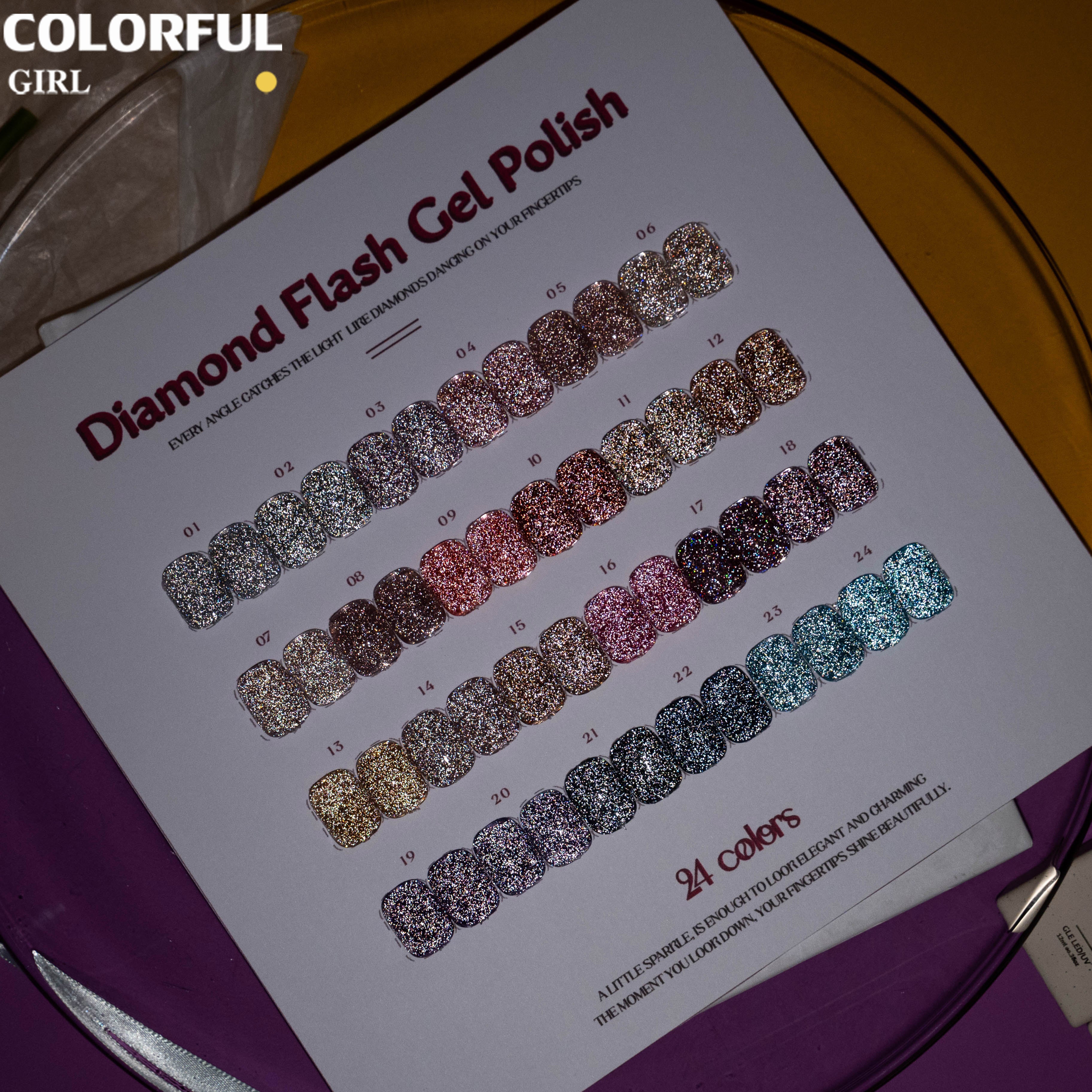 COLORFUL GIRL 24 สีเจลแฟลช ✨ พาเลทสีเล็บกลิตเตอร์เพชร｜ฟีลลูกแก้วมุกฉ่ำวาว｜โทนสีเล็บประกายแสงเหมือนทางช้างเผือก｜อุปกรณ์ทำเล็บมืออาชีพ💅