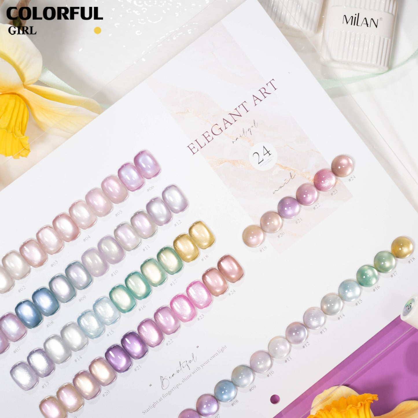 MILAN สีเจลแคทอาย 24 สี｜ฟีลลูกแก้วมุกฉ่ำวาว｜โทนสีมาคารองละมุน｜เล่นแสงสวยเหมือนแสงดาว 💖สีเจลแคทอายเนื้อซาติน