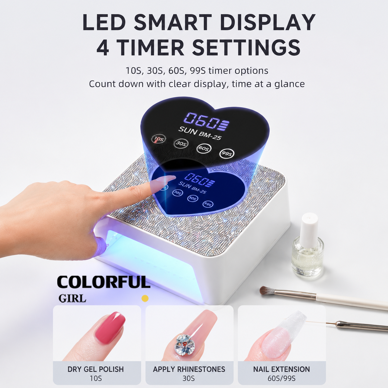 SUN BM-25 UV LED Nail Lamp 48W 21LED｜เครื่องอบเจลเล็บ UV LED｜โคมไฟอบเล็บเจล｜หน้าจอใหญ่ ตั้งเวลา 10S/30S/60S/99S｜แบบเสียบปลั๊ก และ แบบมีแบตเตอรี่ให้เลือก｜อุปกรณ์ทำเล็บมืออาชีพ