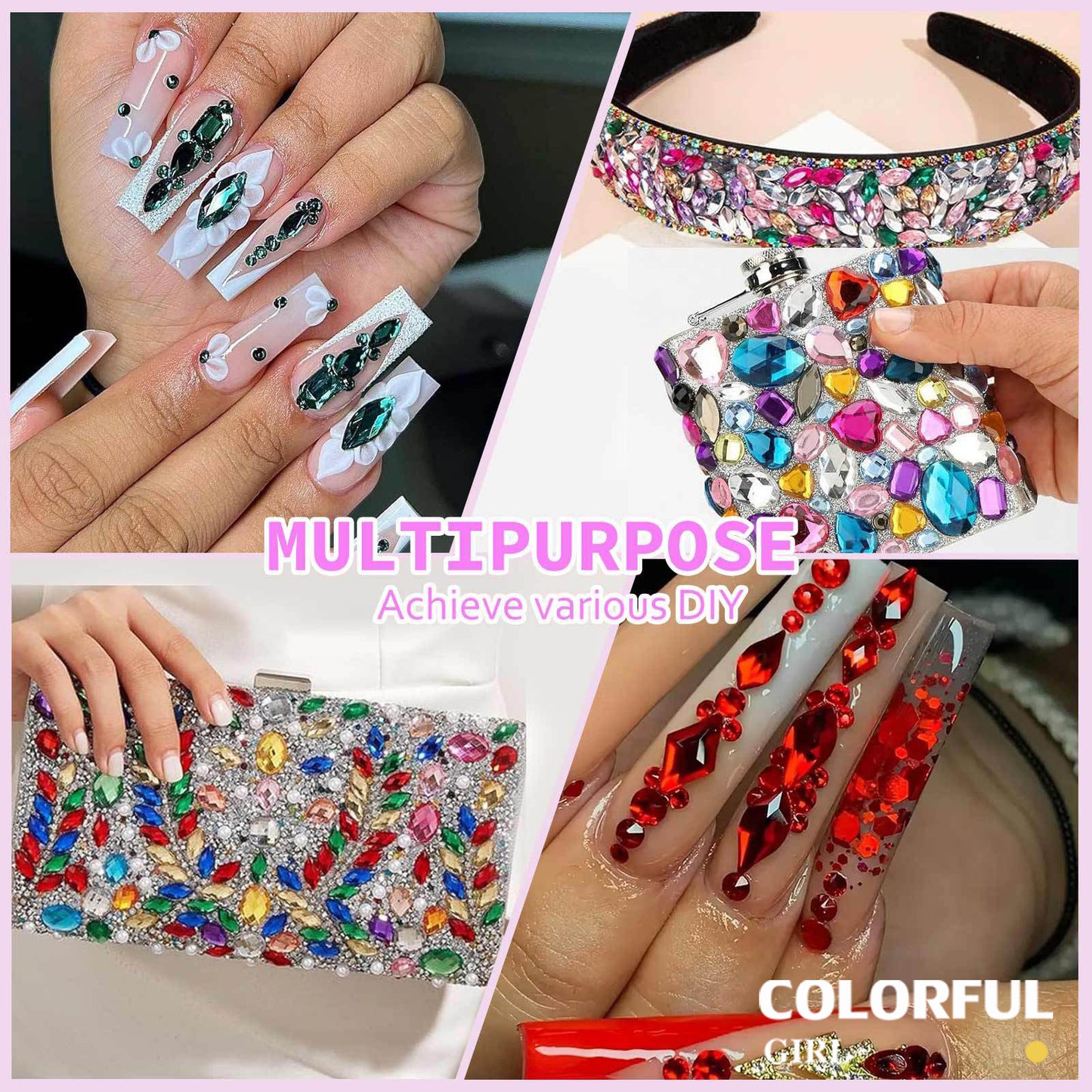 COLORFUL GIRL เพชรติดเล็บ พลอยแต่งเล็บ เกรดพรีเมียม กล่อง 12 ช่อง คริสตัลแต่งเล็บ อะไหล่ทำเล็บ เพชรแฟนซี หลายทรง