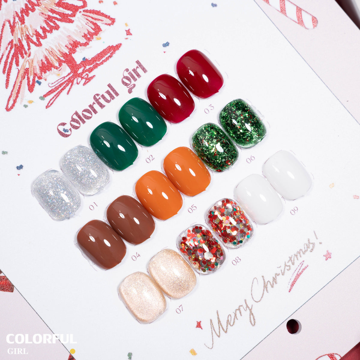 【พร้อมส่ง】🎄Colorful Girl เซ็ตเจลคริสต์มาส 9 สี✨ สีเจลกากเพชรวิ้งแน่น เจลแฟลช เจลแคทอาย เจลกลิตเตอร์ เนื้อซาติน สีสวยหรูหรา เหมาะสำหรับเทศกาลคริสต์มาส 💅 แถมฟรีชาร์ตสี