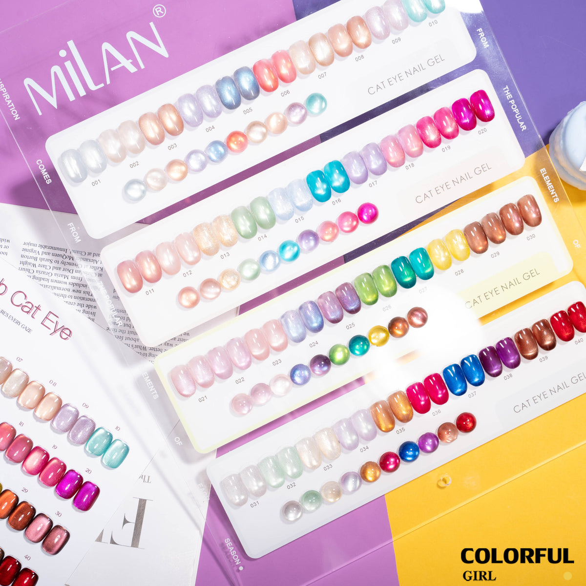 MILAN สีเจลแคทอาย 40 สี｜ลุคแก้วมุกฉ่ำวาว｜โทนสีมาคารองละมุน｜เอฟเฟกต์แสงวิบวับเหมือนแสงดาว ｜เนื้อซาตินหรูหรา ดูมีมิติทุกมุม ✨