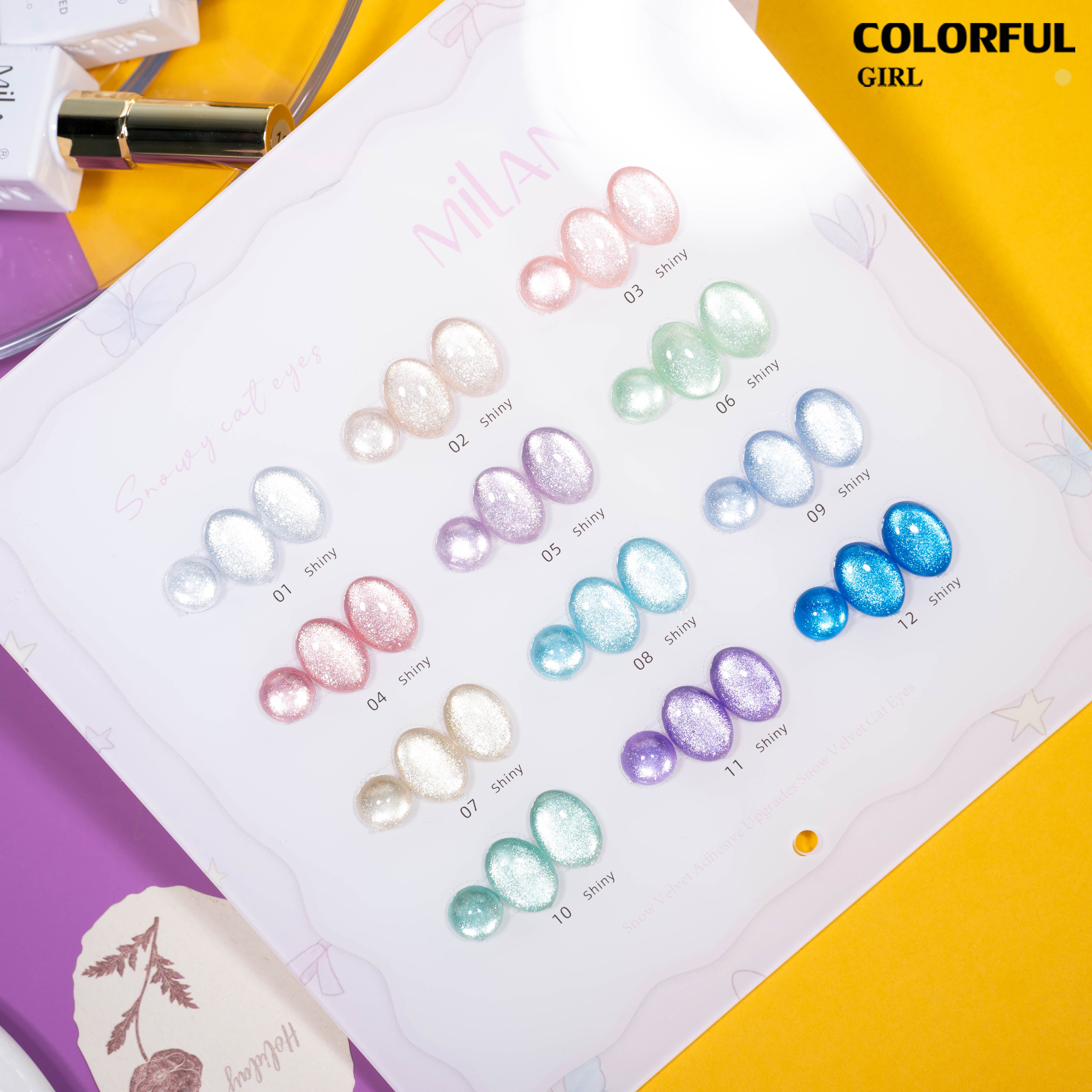 MILAN สีเจลแคทอาย 40 สี｜ลุคแก้วมุกฉ่ำวาว｜โทนสีมาคารองละมุน｜เอฟเฟกต์แสงวิบวับเหมือนแสงดาว ｜เนื้อซาตินหรูหรา ดูมีมิติทุกมุม ✨