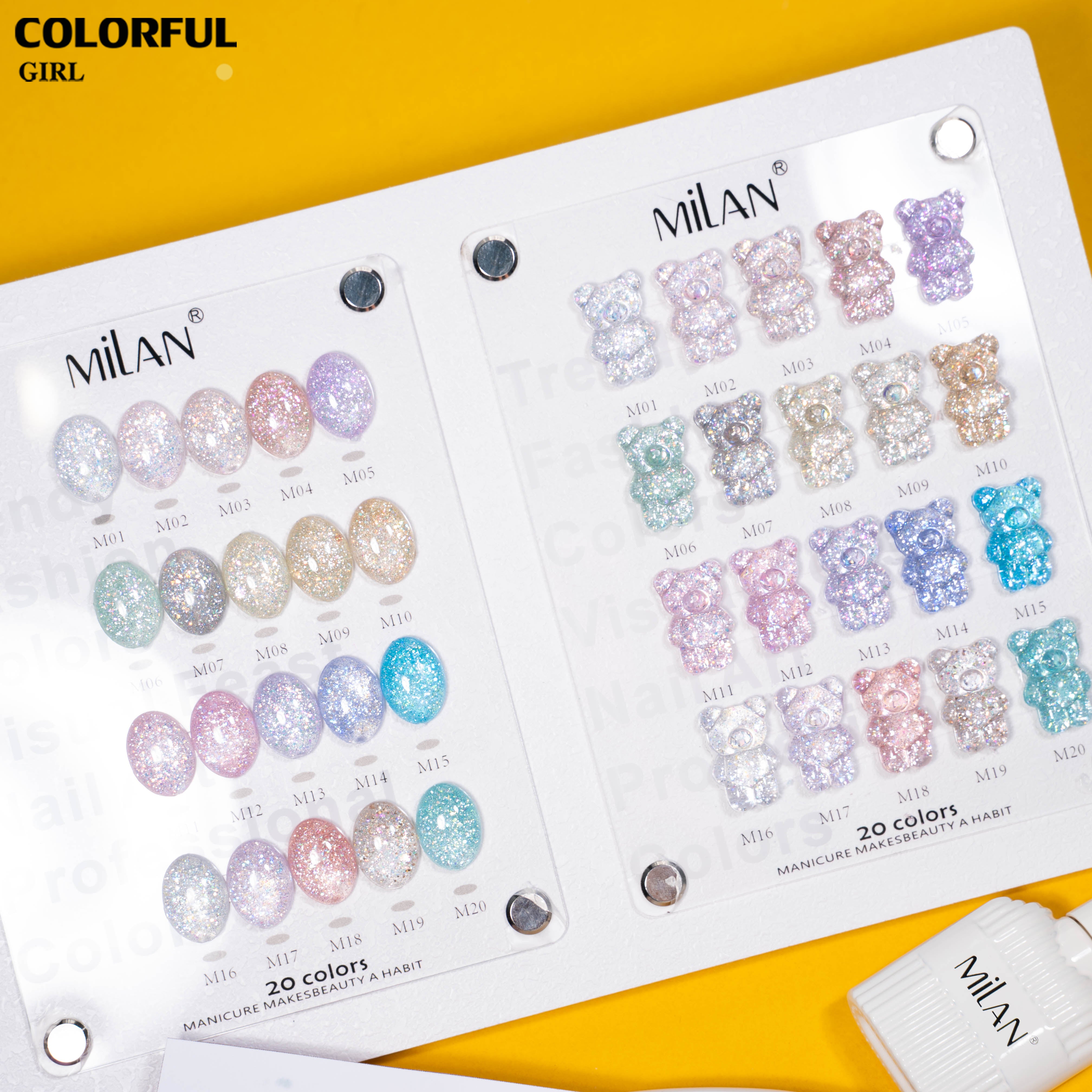 MILAN เจลกลิตเตอร์ประกายเพชร 20 สี ✨｜เอฟเฟกต์กลิตเตอร์ละเอียดเหมือนเพชร｜กลางวันเป็นประกายระยิบระยับ｜กลางคืนเล่นแสงสวยเหมือนเพชร｜เจลทาเล็บเจลลุคหรู｜มีชาร์ทสีสำเร็จรูป พร้อมใช้งาน