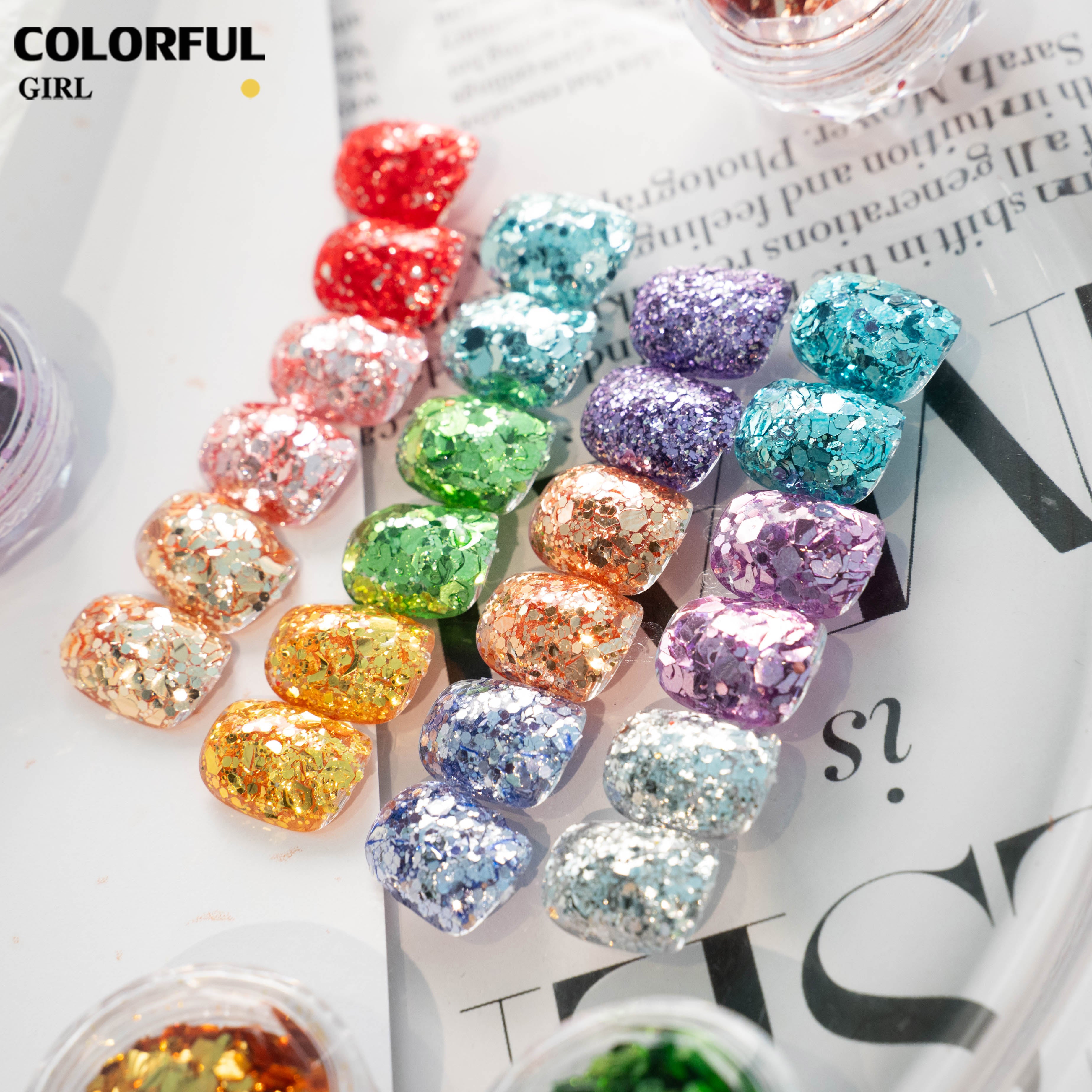 ชุดกลิตเตอร์ตกแต่งเล็บ 12 สี ✨｜Strobe Glitter เลื่อมบางเฉียบ｜กลิตเตอร์หกเหลี่ยมสีรุ้งไล่เฉด｜ผงกลิตเตอร์แต่งเล็บ｜อุปกรณ์ตกแต่งเล็บ DIY｜เลื่อมขนาดใหญ่สไตล์เกาหลี｜อุปกรณ์แต่งเล็บยอดนิยม