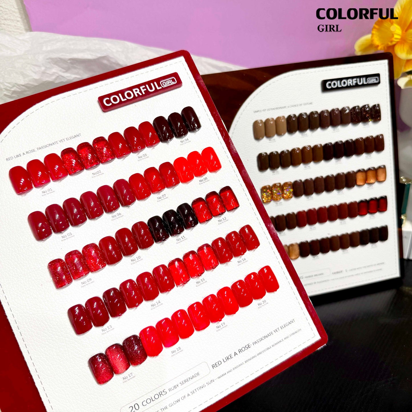Colorful Girl 20 สี /  โทนน้ำตาลและโทนแดง / สีไซรัป สีพื้น สีลูกแก้ว สีแฟลช  ฟรีชาร์ทสี