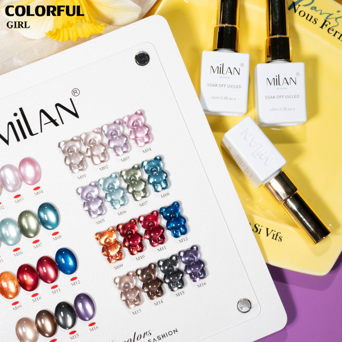 MILAN  สีเจลแคทอายหมีน้อย 16 สี｜ฟีลลูกแก้วมุกฉ่ำวาว｜เล่นแสงวิบวับ｜โทนสีน่ารักสไตล์สาวคิวท์ 💖 สีเจลแคทอายเนื้อซาติน