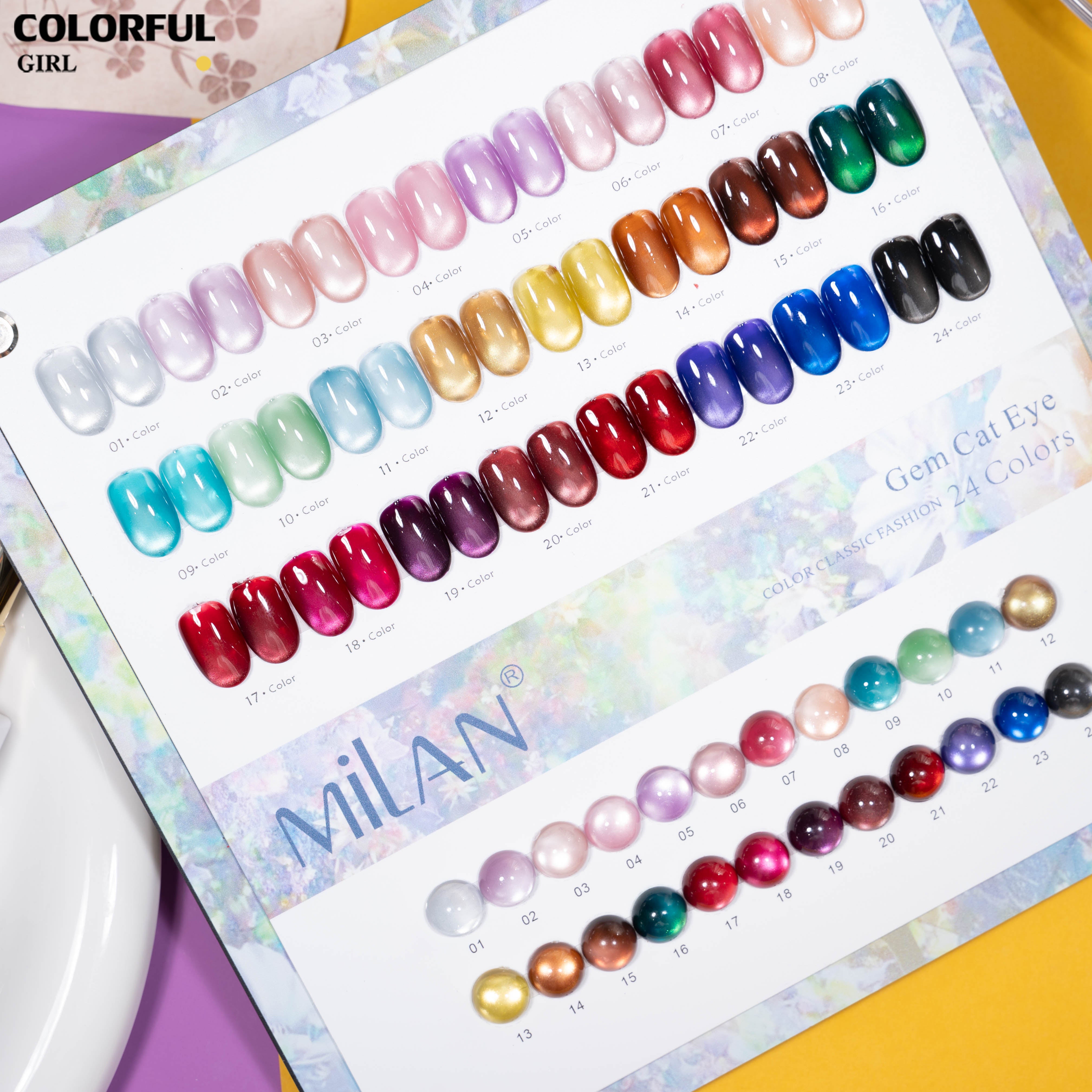 เจลเล็บ MILAN Cat Eye 24 สี สีเจลแคทอาย  |โทนสุภาพ หวานละมุน | เจลแม่เหล็กตาแมว | สีชัด ติดทนนาน สำหรับงานเล็บมืออาชีพ | สร้างเอฟเฟกต์แสงได้ทันที (ทามาให้แล้ว พร้อมใช้งาน)สีเจลแคทอาย