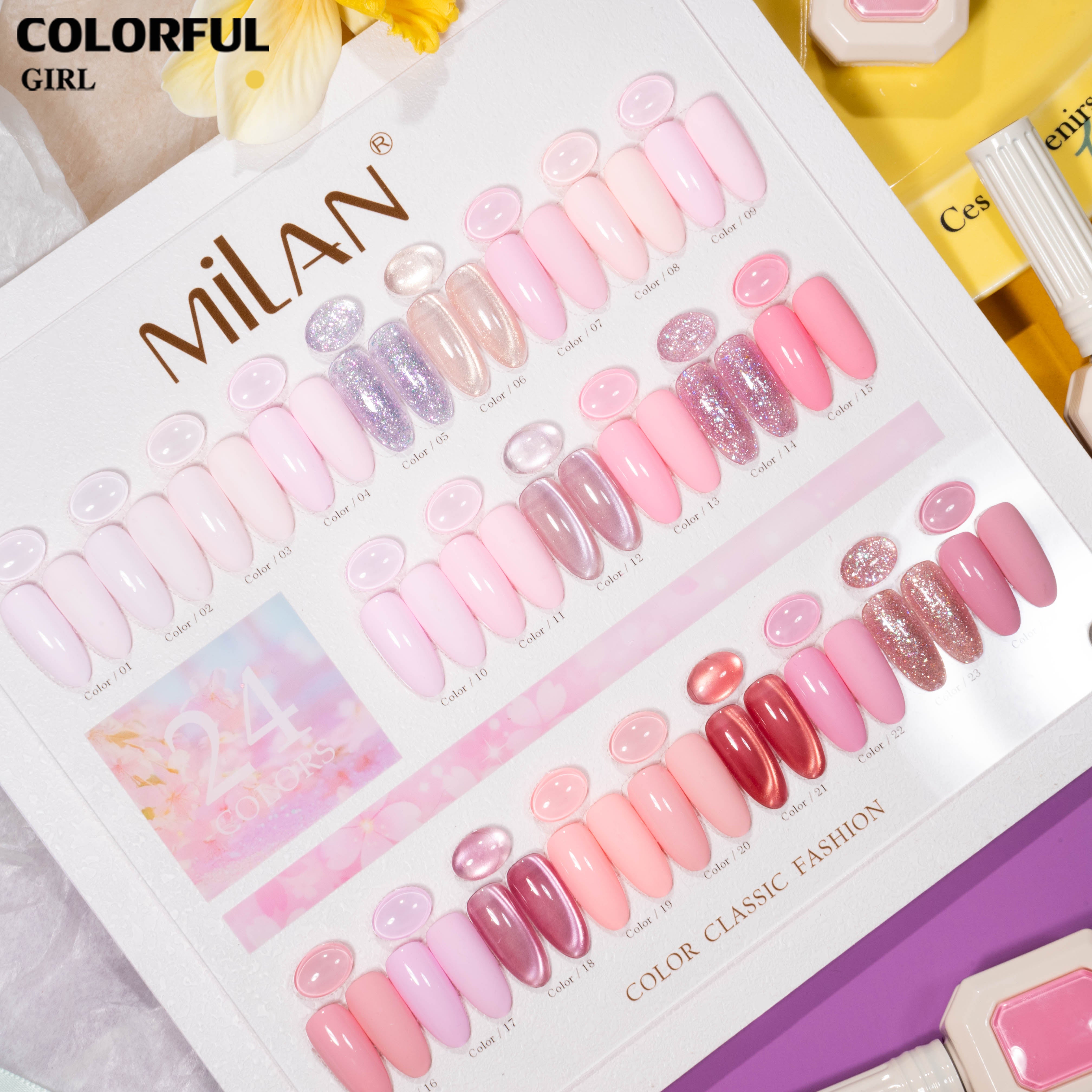 ชุดสีเจล MILAN ซากุระนู้ดนม 24 สี โทนชมพูหวานละมุนสไตล์สาวหวาน รวมสีเจลแฟลช สีเจลแคทอาย สีเจลแคทอายเนื้อซาติน และสีเจลสีพื้น (ทามาให้แล้ว พร้อมใช้งาน) ชุดเจลทำเล็บลุคคุณหนูสุดละมุน ✨