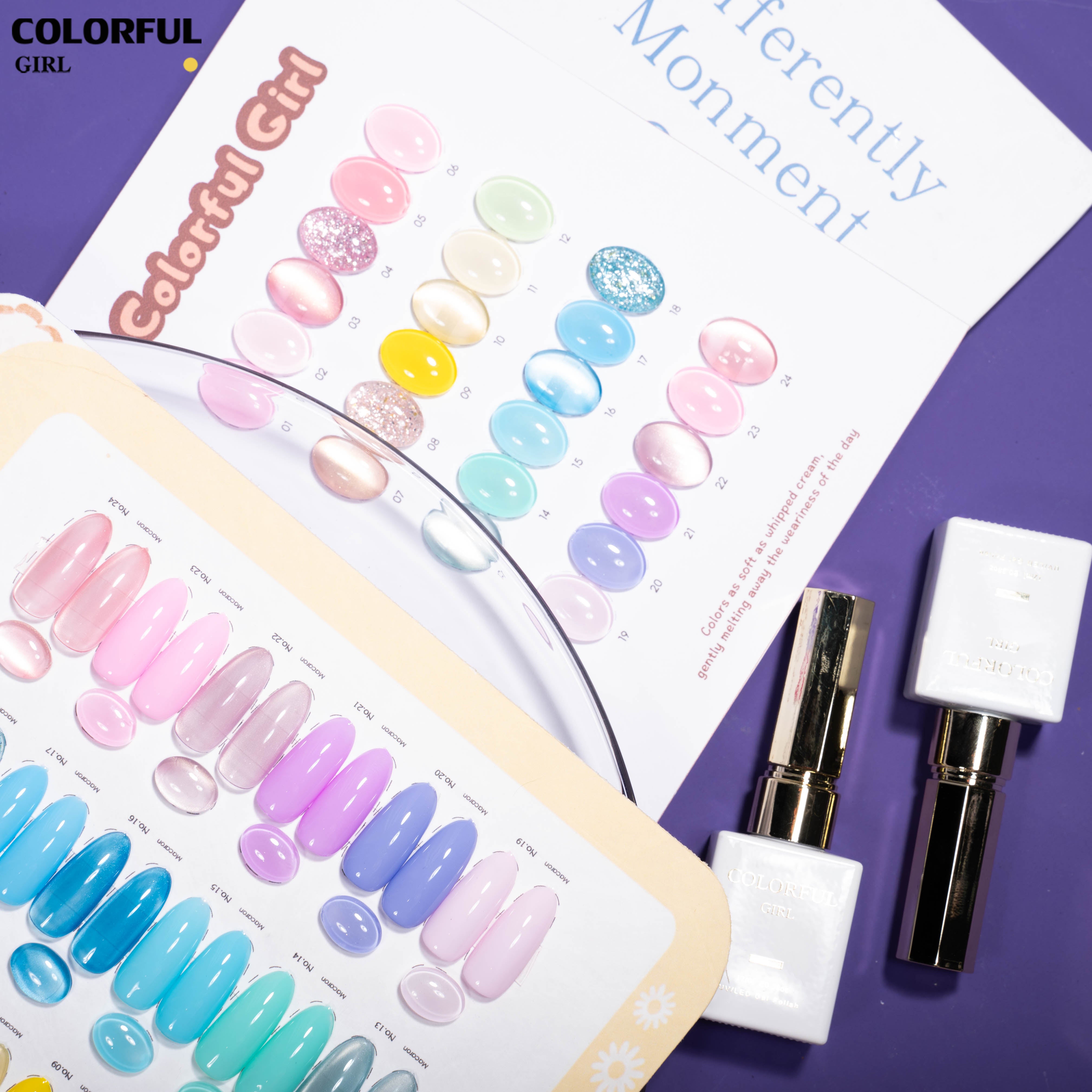 COLORFUL GIRL 24 สี โทนมาคารอง ✨｜เจลสีพื้น + เจลกลิตเตอร์ + เจลแคทอาย｜ฟีลนุ่มละมุนเหมือนครีม｜โทนสีหวานสไตล์สาวน่ารัก｜พลังความสดใสแบบสาวคิวท์ 💅