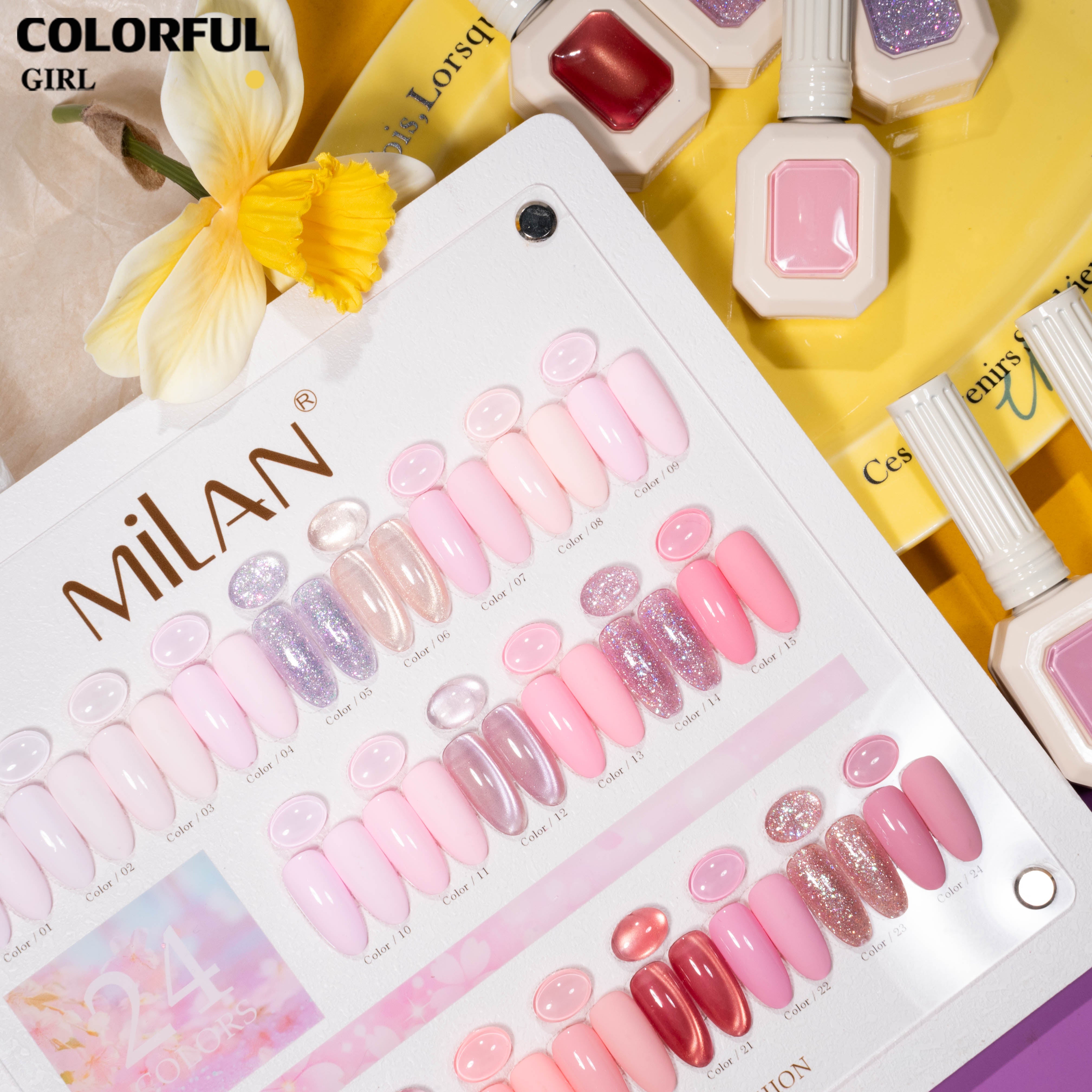 ชุดสีเจล MILAN ซากุระนู้ดนม 24 สี โทนชมพูหวานละมุนสไตล์สาวหวาน รวมสีเจลแฟลช สีเจลแคทอาย สีเจลแคทอายเนื้อซาติน และสีเจลสีพื้น (ทามาให้แล้ว พร้อมใช้งาน) ชุดเจลทำเล็บลุคคุณหนูสุดละมุน ✨