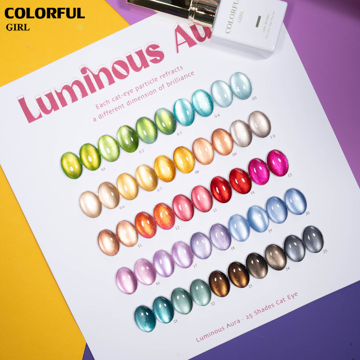 COLORFUL GIRL 25 สี สีเจลแคทอายเนื้อซาติน+สีเจลแคทอาย ฟรีชาร์ทสีสุดพรีเมียม