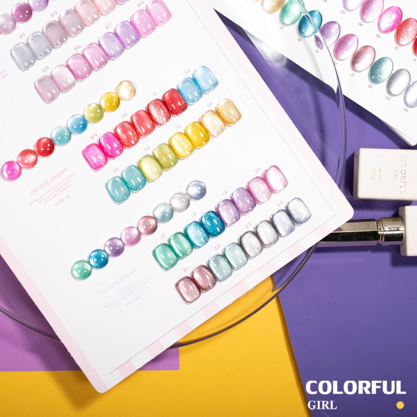 COLORFUL GIRL สีเจลแคทอาย 24 สี｜เม็ดแม่เหล็กเข้มข้นพิเศษ｜เอฟเฟกต์แสงวิบวับเหมือนแสงดาว｜โทนสีมาคารองหวานละมุน 💖