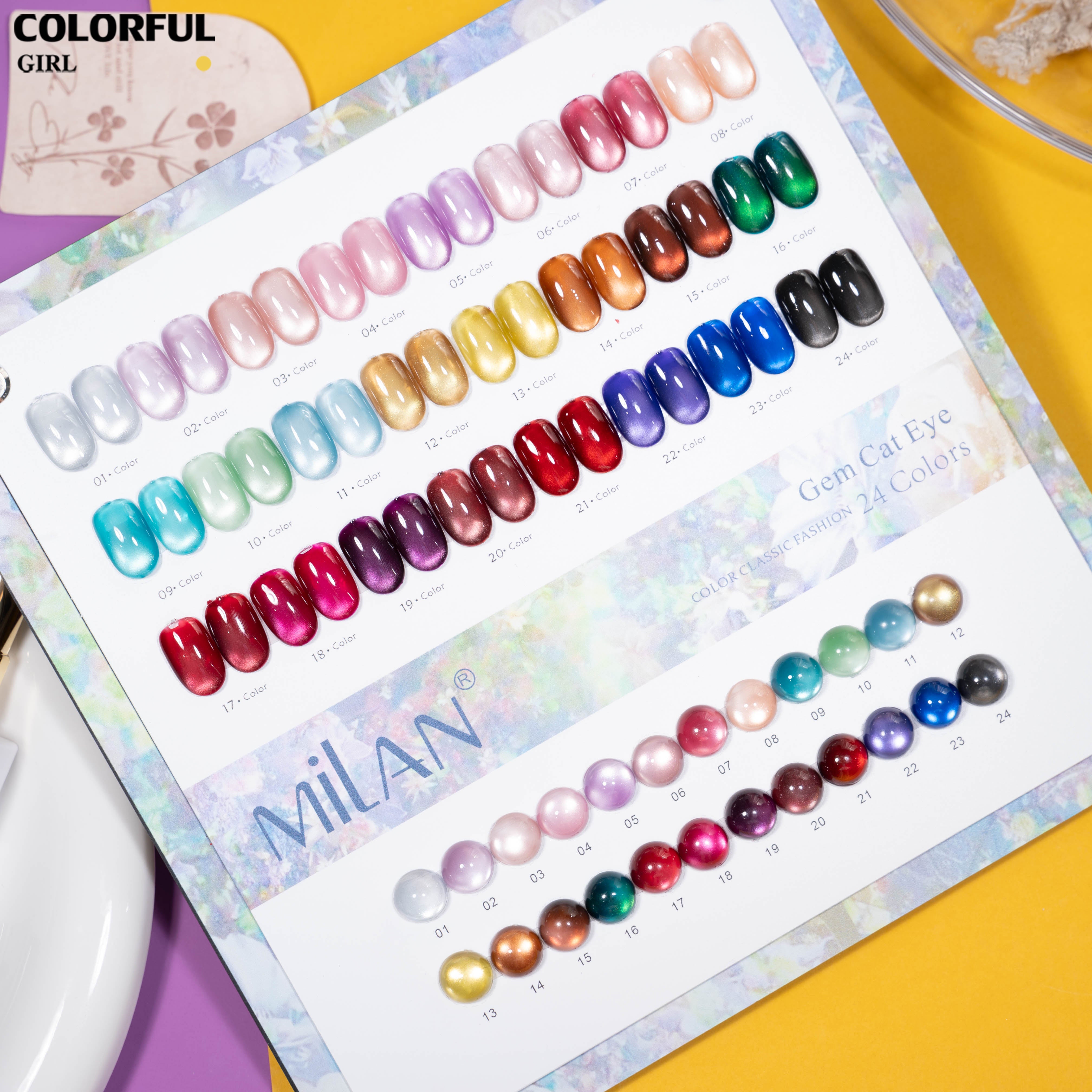 เจลเล็บ MILAN Cat Eye 24 สี สีเจลแคทอาย  |โทนสุภาพ หวานละมุน | เจลแม่เหล็กตาแมว | สีชัด ติดทนนาน สำหรับงานเล็บมืออาชีพ | สร้างเอฟเฟกต์แสงได้ทันที (ทามาให้แล้ว พร้อมใช้งาน)สีเจลแคทอาย