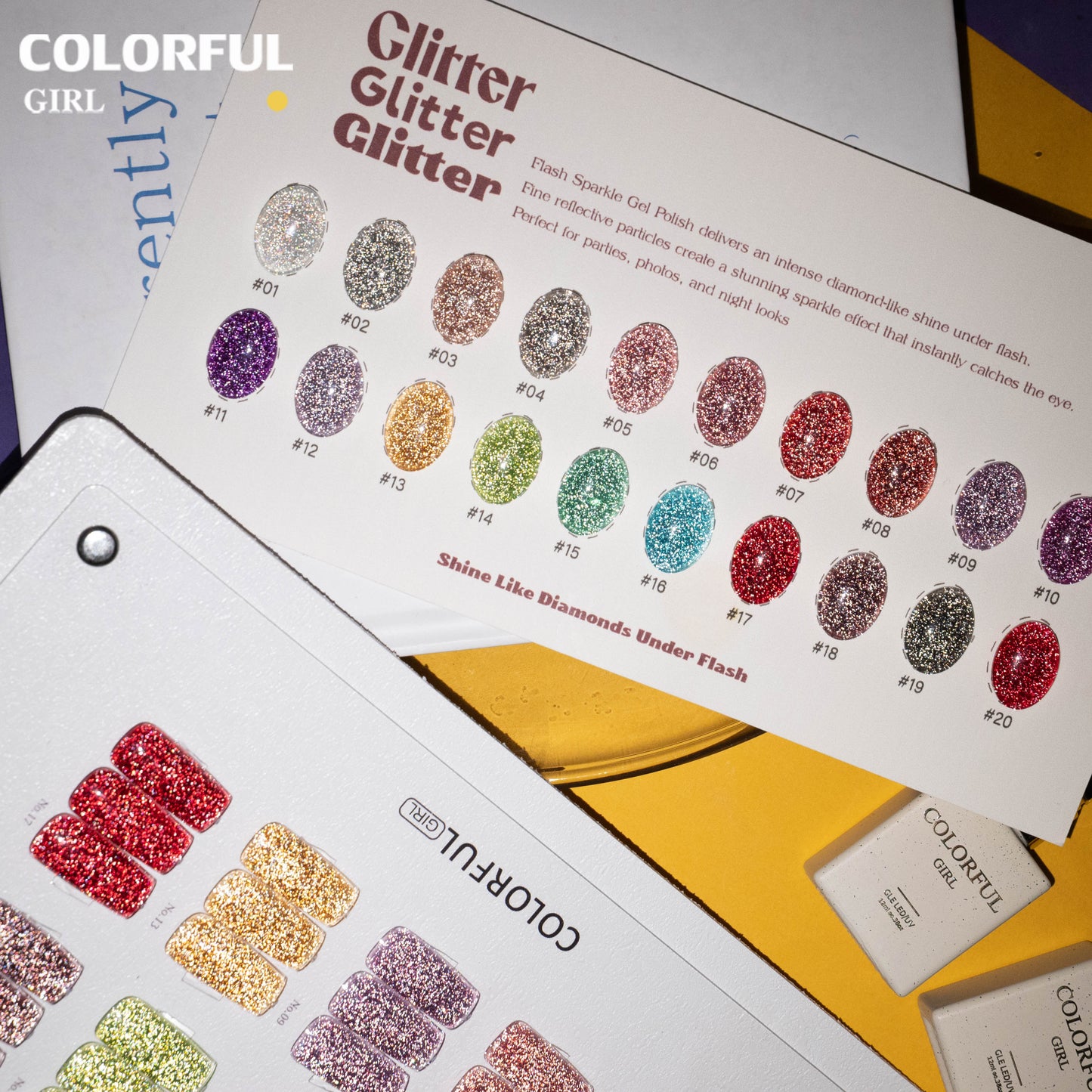 COLORFUL GIRL สีเจลแฟลช 20 สี ✨ เม็ดกลิตเตอร์แน่นพิเศษ｜เอฟเฟกต์แสงวิบวับเล่นมิติ｜ประกายระยิบระยับหรูหราเหมือนแสงดาว 💖