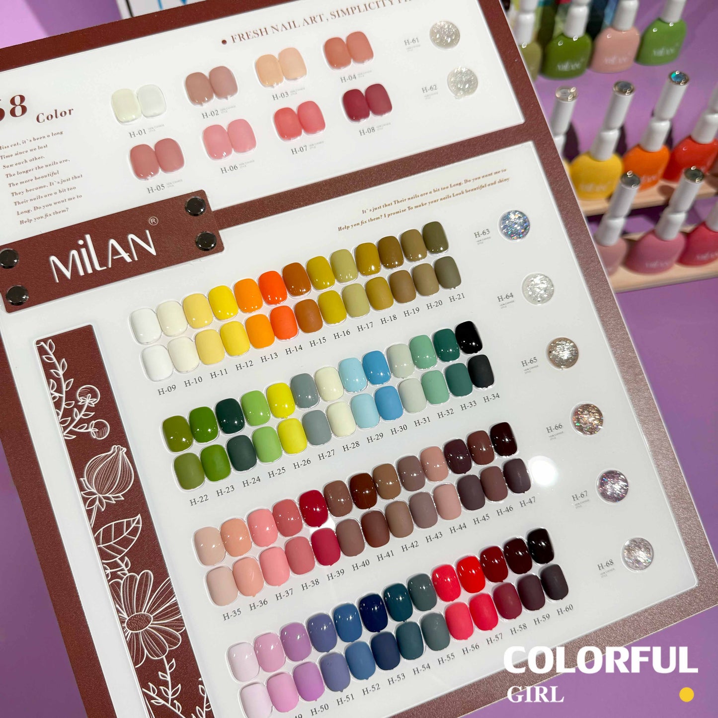 【พร้อมส่ง】สีเจล Milan 68สี 1 ชาต( ขนาด 15ml)สีเจลกลิซเตอร์+ สีเจลสีพื้น+ สีเจลไซรัป แถมท็อปกับเบสและชาตสี สีทาเล็บ พร้อมชาร์ทโชว์ ขวดสีเดียวกับสี