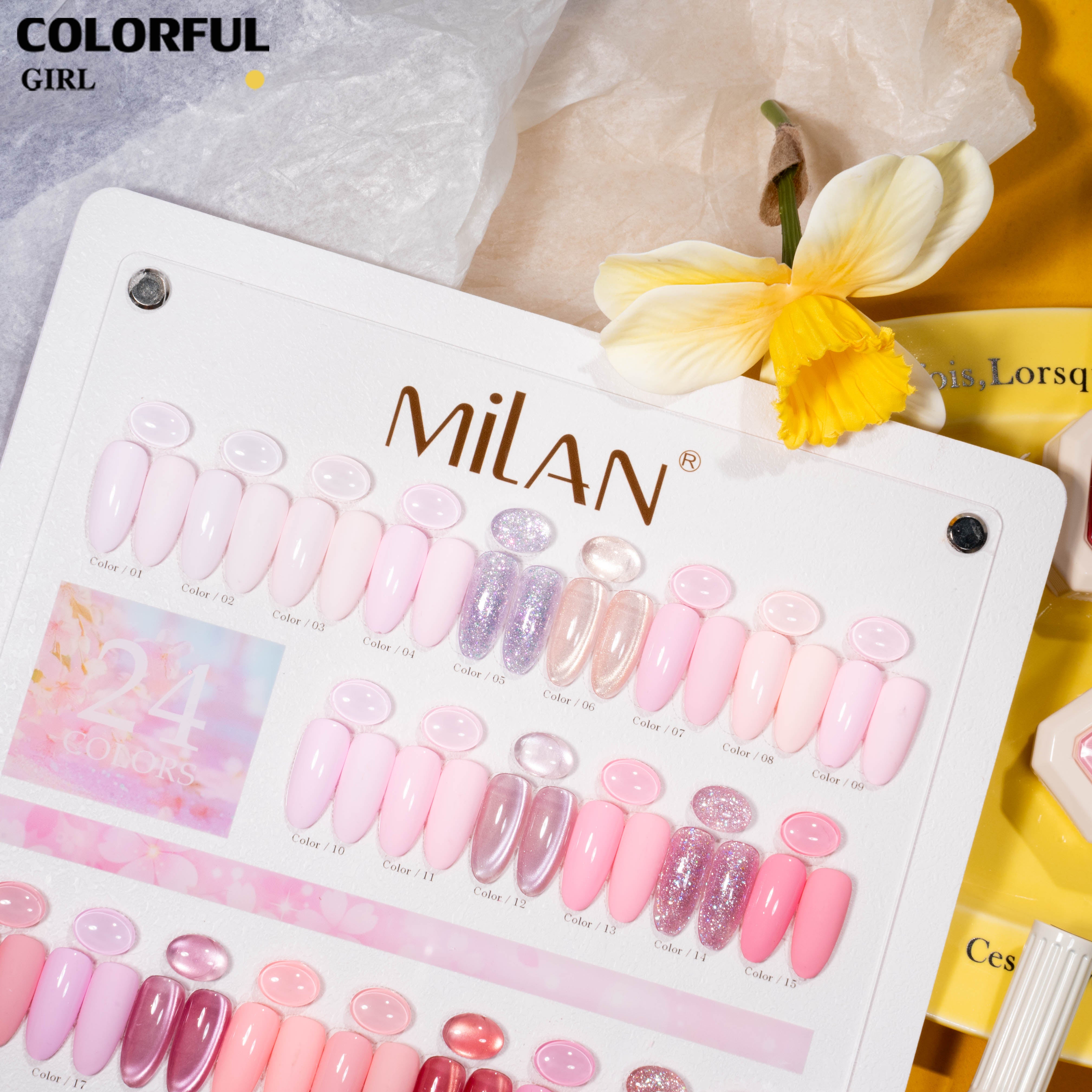 ชุดสีเจล MILAN ซากุระนู้ดนม 24 สี โทนชมพูหวานละมุนสไตล์สาวหวาน รวมสีเจลแฟลช สีเจลแคทอาย สีเจลแคทอายเนื้อซาติน และสีเจลสีพื้น (ทามาให้แล้ว พร้อมใช้งาน) ชุดเจลทำเล็บลุคคุณหนูสุดละมุน ✨