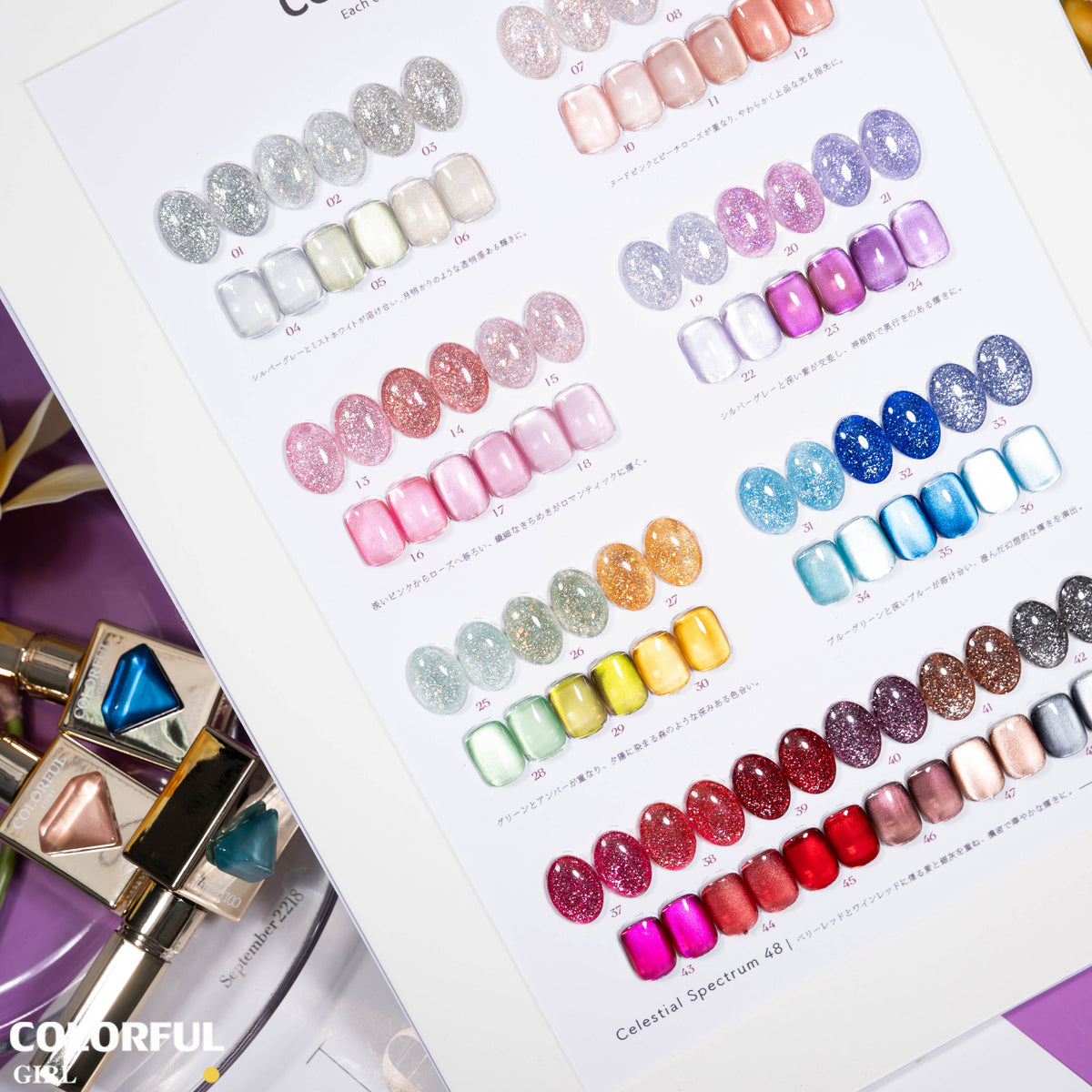 【พร้อมส่ง】Colorful Girl สีเจลแฟลชและสีเจลแคทอาย 48 สี สีเจลทาเล็บ เจลลูกแก้ว เจลแม่เหล็ก เจลกลิตเตอร์สะท้อนแสง กากเพชรวิบวับ ประกายแน่น เล่นแสงสวย อบด้วยไฟ UV/LED เลือกสีได้ พร้อมใช้งาน ✨