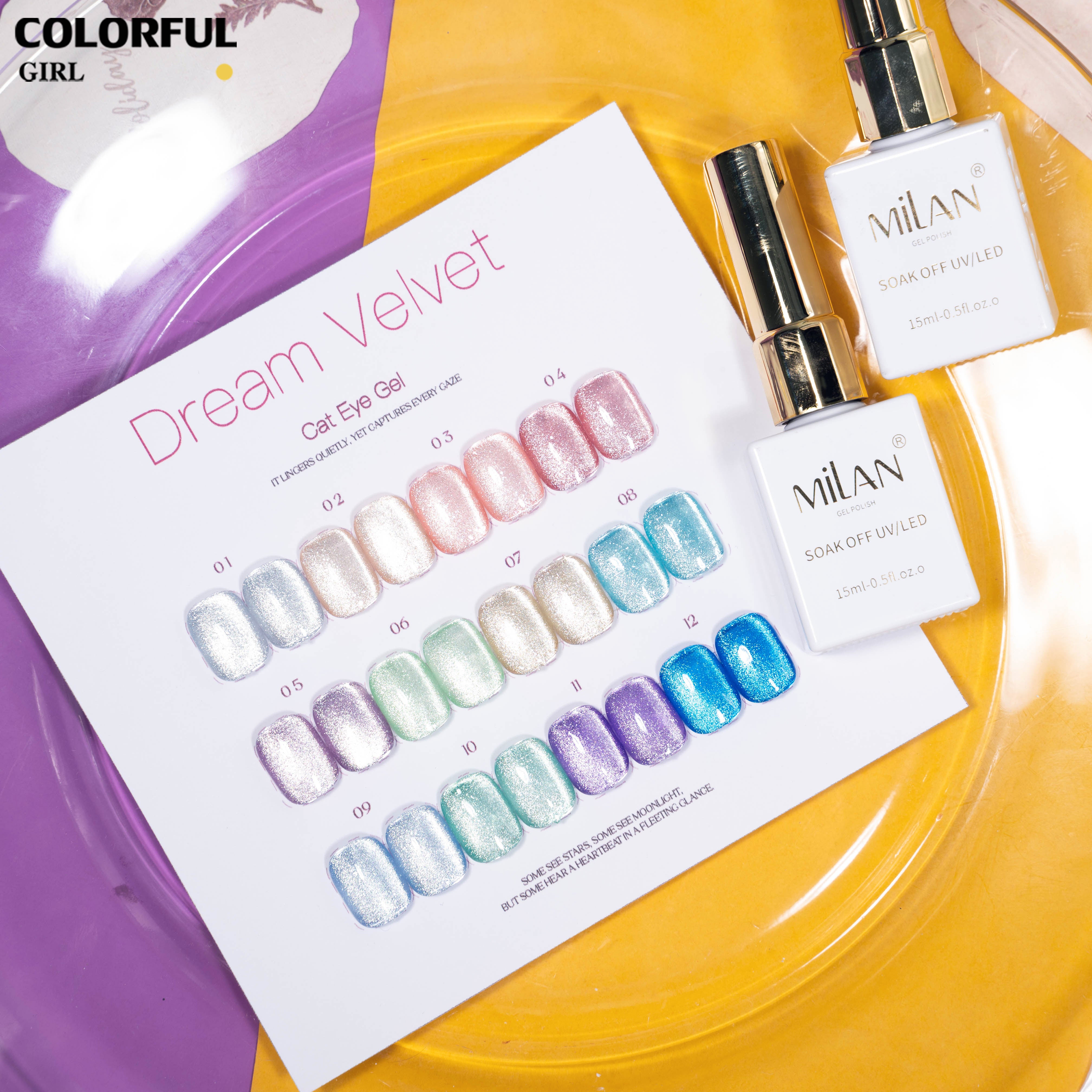 MILAN สีเจลแคทอาย 40 สี｜ลุคแก้วมุกฉ่ำวาว｜โทนสีมาคารองละมุน｜เอฟเฟกต์แสงวิบวับเหมือนแสงดาว ｜เนื้อซาตินหรูหรา ดูมีมิติทุกมุม ✨