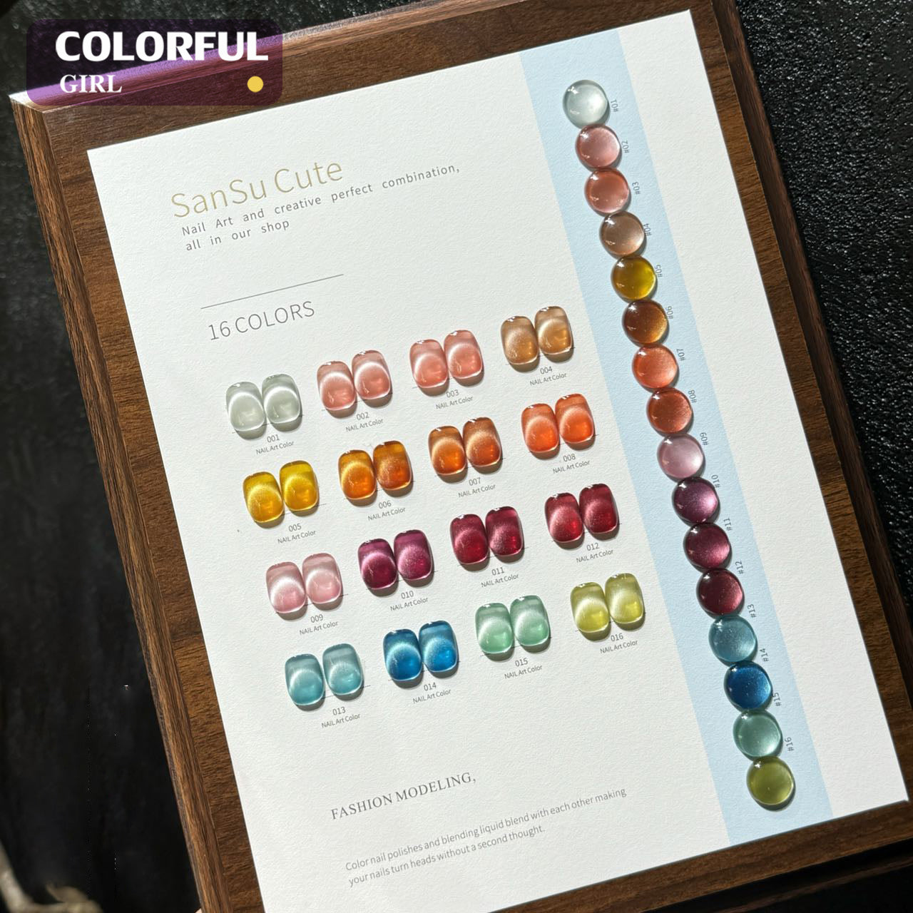【พร้อมส่ง】SANSU16สี     สีลูกแก้ว ฟรีชาร์ทสี Cat eye   แม่เหล็ก เอฟเฟกต์มันเงามาก  ที่ชาร์จไม้มีสัมผัสที่ดีมาก (แถม ชาร์ทสี ทามาให้แล้ว)