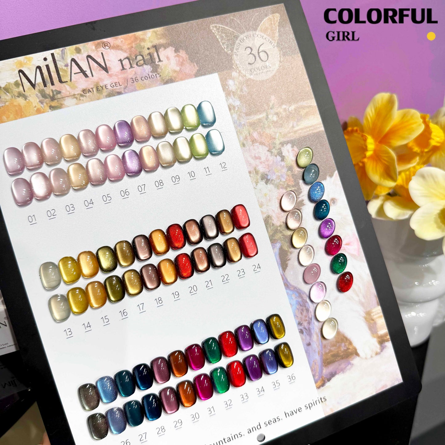 【พร้อมส่ง】MILAN 36สี    สีเจลแคทอายเนื้อซาติน  36สี    สีลูกแก้ว ฟรีชาร์ทสี Cat eye  36สี  (แถม ชาร์ทสี ทามาให้แล้ว)