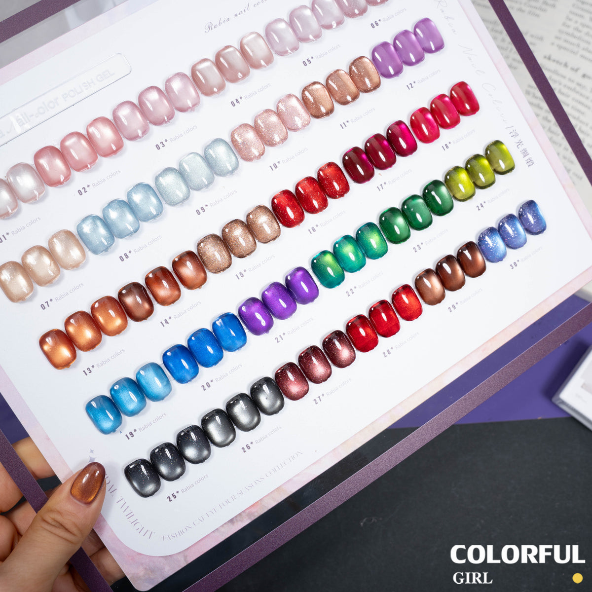 【พร้อมส่ง】Rabia 72 สี  ✨ สีเจลแคทอายเนื้อซาติน + สีเจลแคทอายลูกแก้ว ครบเซ็ต 72 สี สีสวยแน่นชัด ติดทนนาน เงางามประกายหรูหรา เหมาะสำหรับร้านทำเล็บมืออาชีพและใช้ส่วนตัว แถมฟรีชาร์ทสี Cat Eye 72 สี (ทามาให้แล้ว พร้อมใช้งาน)