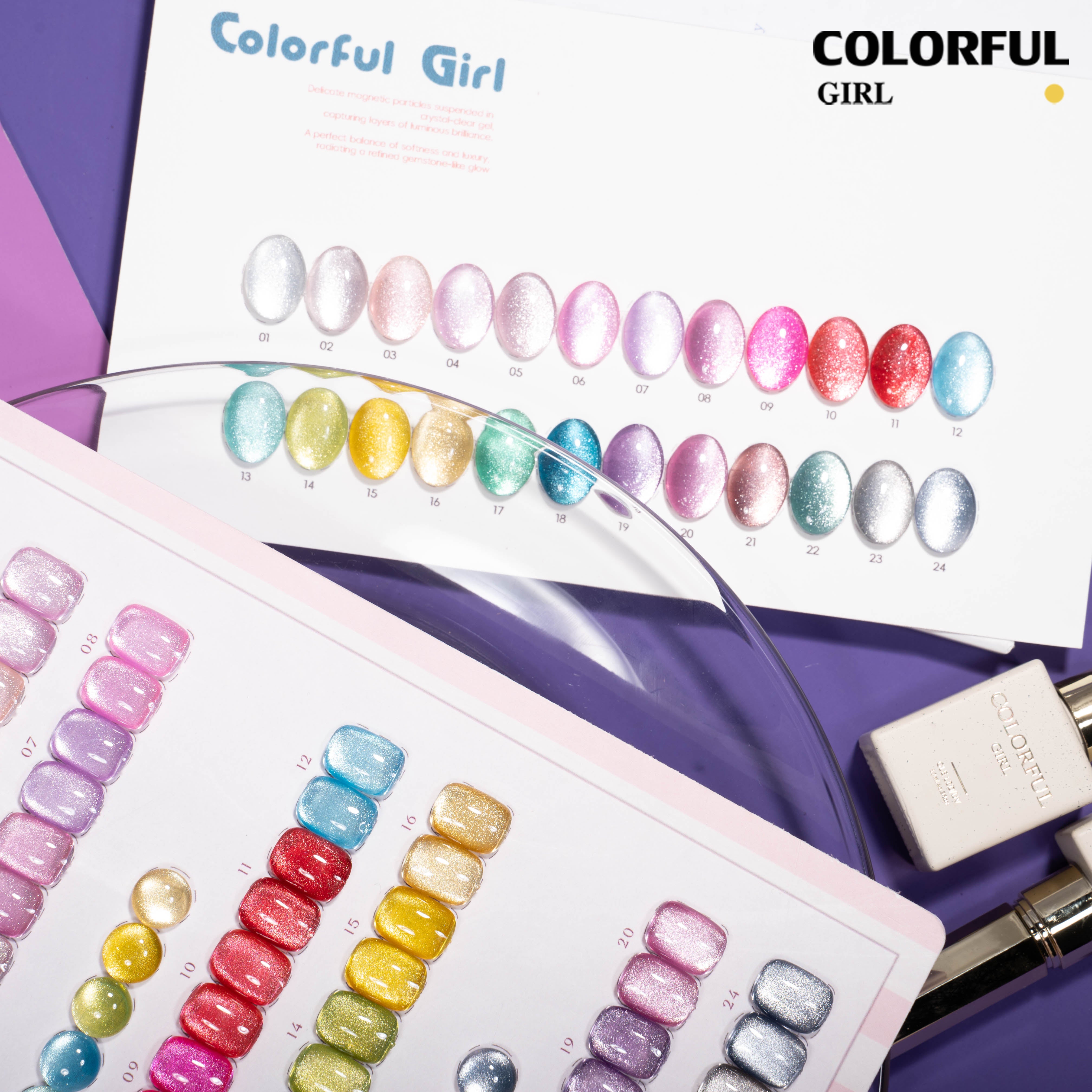 COLORFUL GIRL สีเจลแคทอาย 24 สี｜เม็ดแม่เหล็กเข้มข้นพิเศษ｜เอฟเฟกต์แสงวิบวับเหมือนแสงดาว｜โทนสีมาคารองหวานละมุน 💖