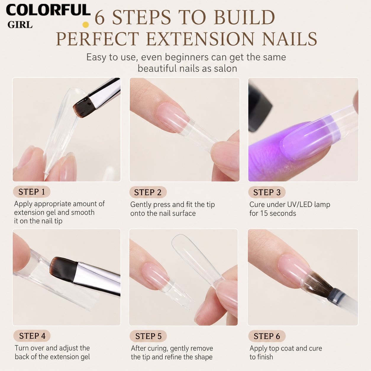 COLORFUL GIRL 5in1 Builder Gel เจลต่อเล็บ｜Natural Nude Builder Gel เจลต่อเล็บลุคธรรมชาติ｜ต่อเล็บ / เสริมหน้าเล็บ / ซ่อมเล็บ / ปรับทรง / สร้างโครงเล็บ ใช้งานได้หลากหลาย 20ml